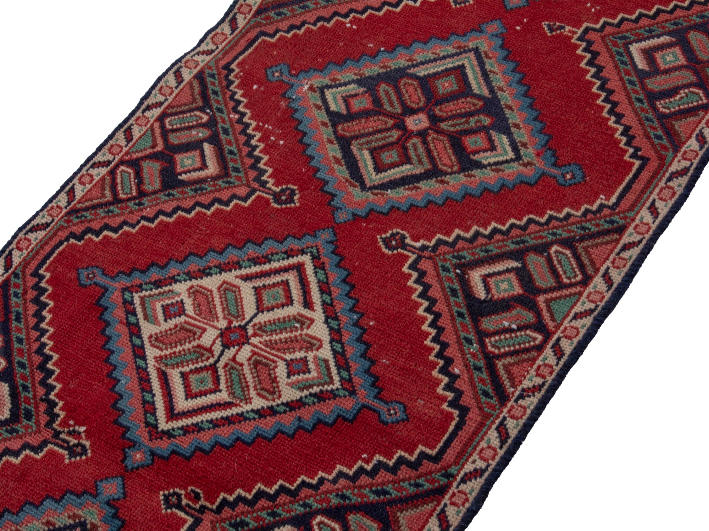 Persian Songhor runner rug in deep red and cream, view 4 of 18
