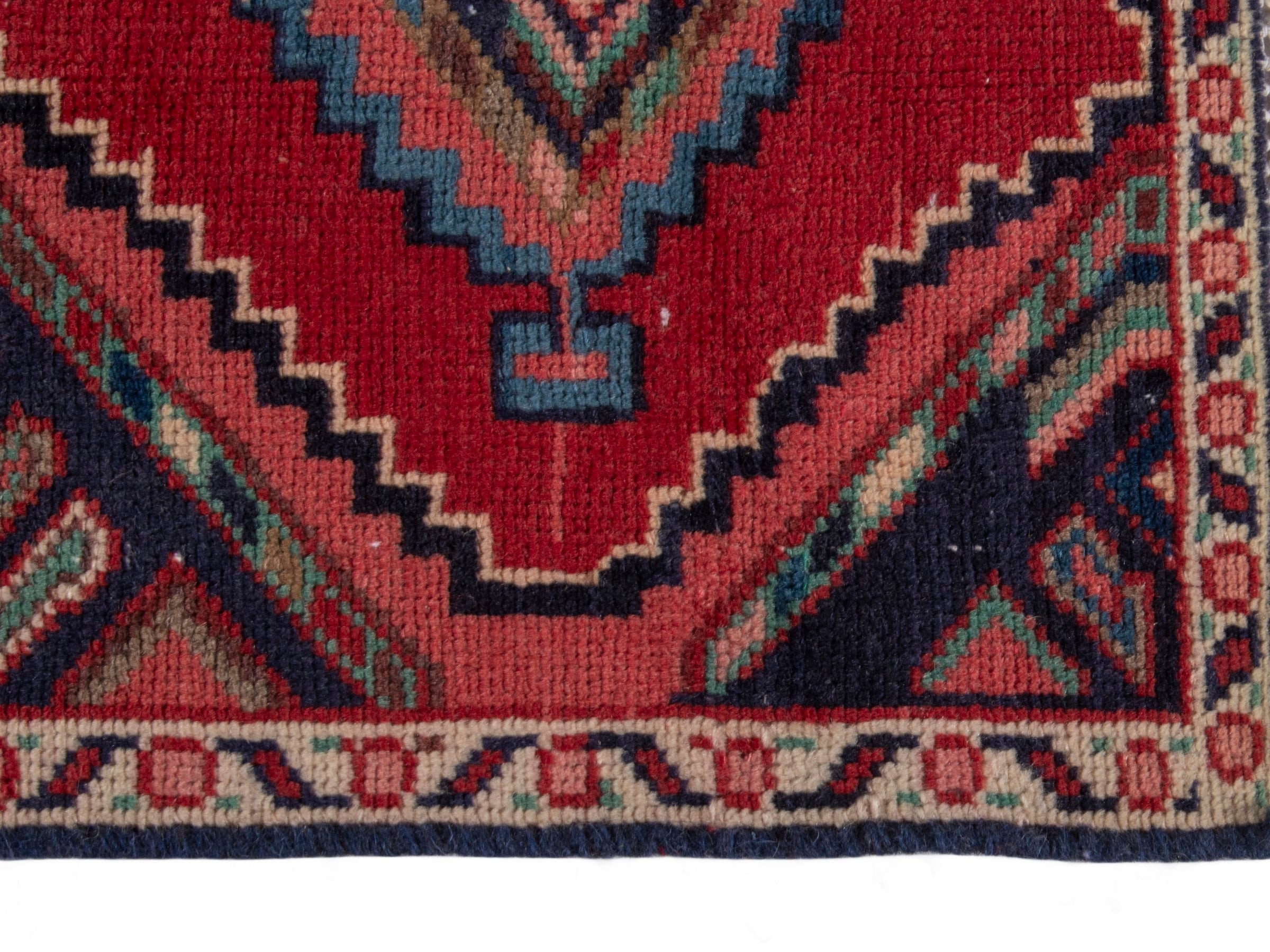 Persian Songhor runner rug in deep red and cream, view 5 of 18