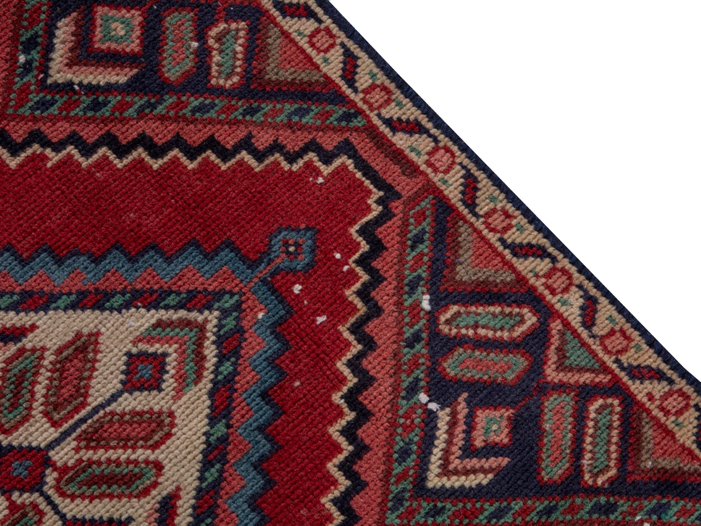 Persian Songhor runner rug in deep red and cream, view 7 of 18