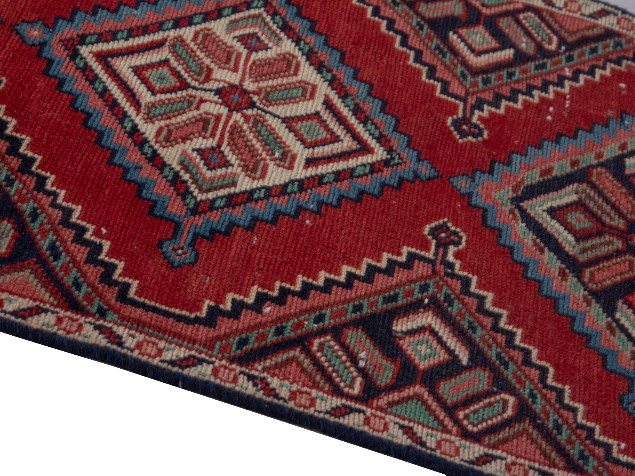 Persian Songhor runner rug in deep red and cream, view 8 of 18