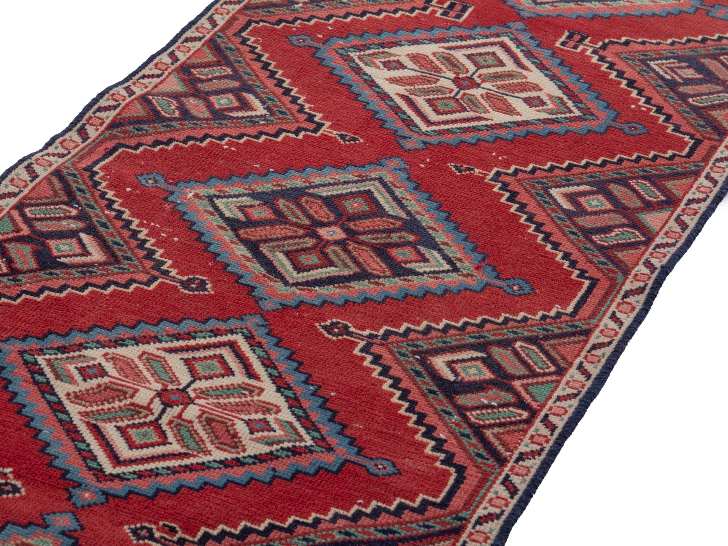 Persian Songhor runner rug in deep red and cream, view 9 of 18
