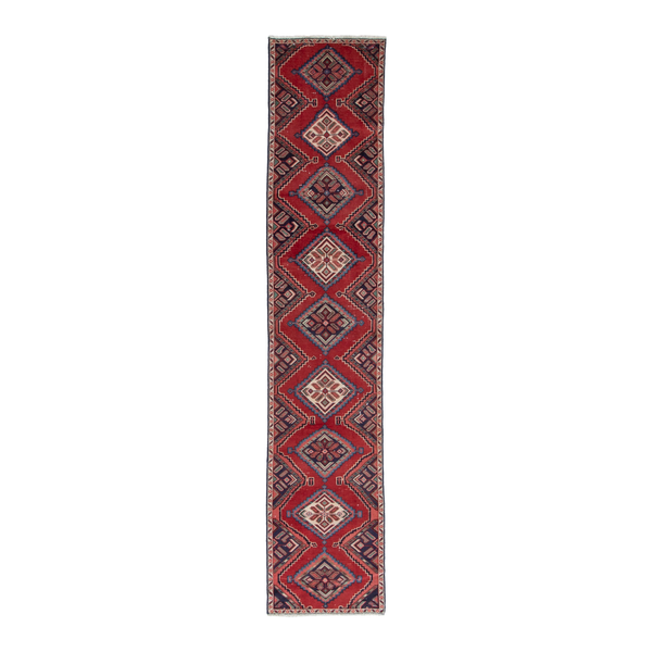Persian Songhor runner rug in deep red and cream, 2' x 9'4"