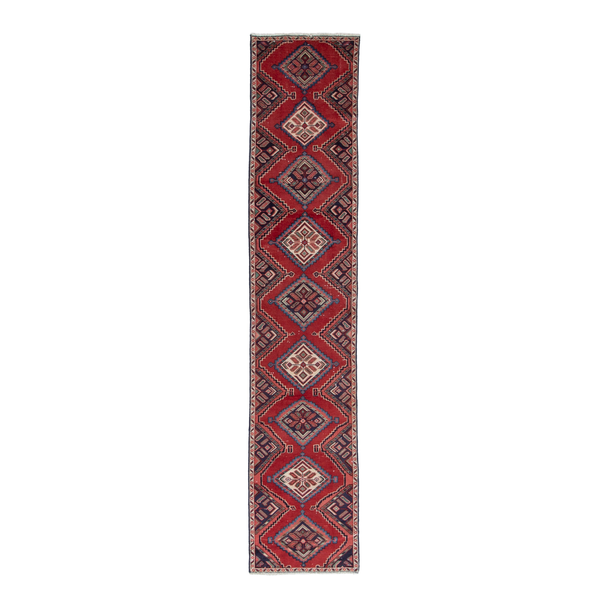 Persian Songhor runner rug in deep red and cream, 2' x 9'4"