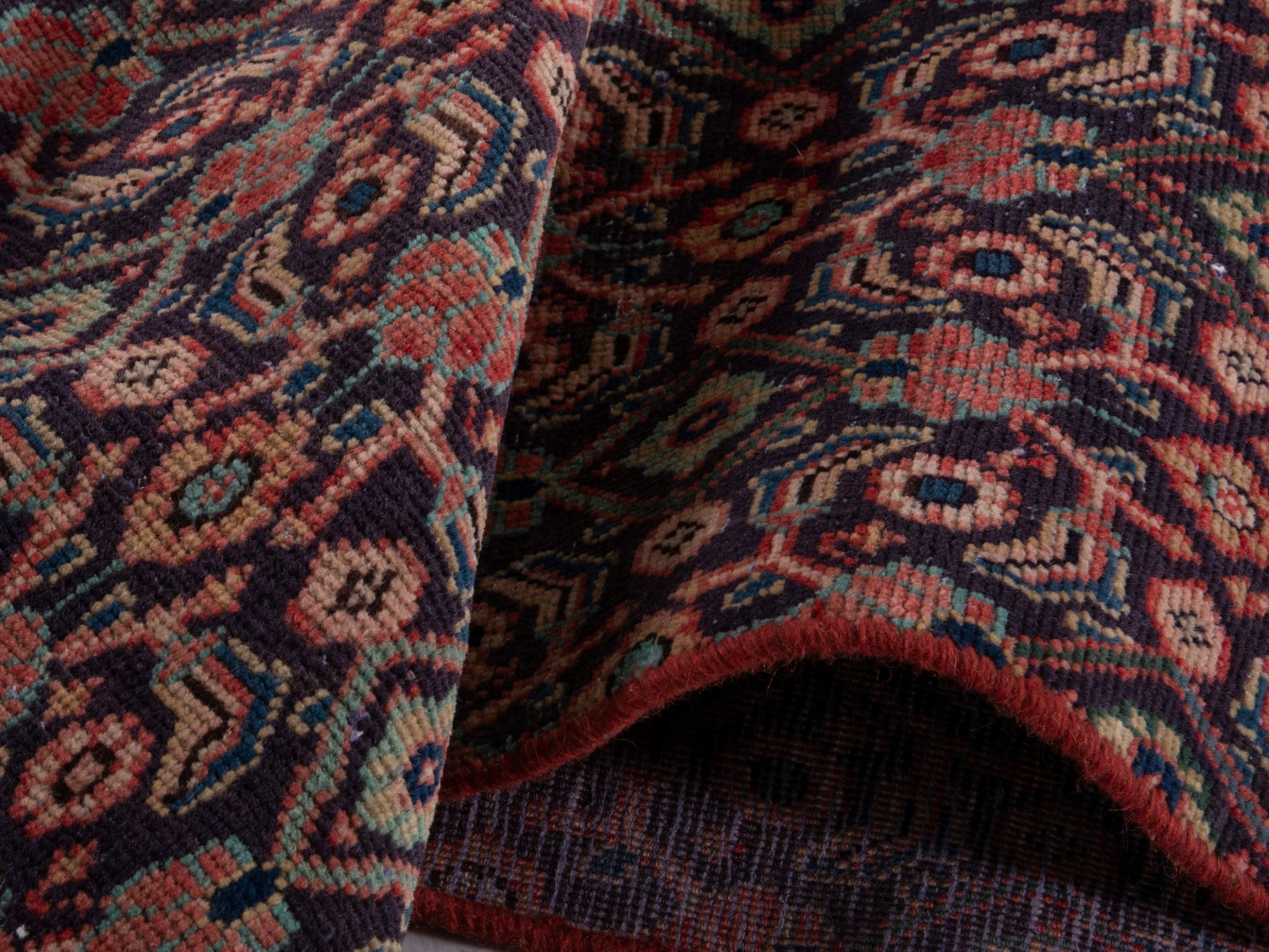 Persian Mahal runner rug in dark blue and rust, view 16 of 18