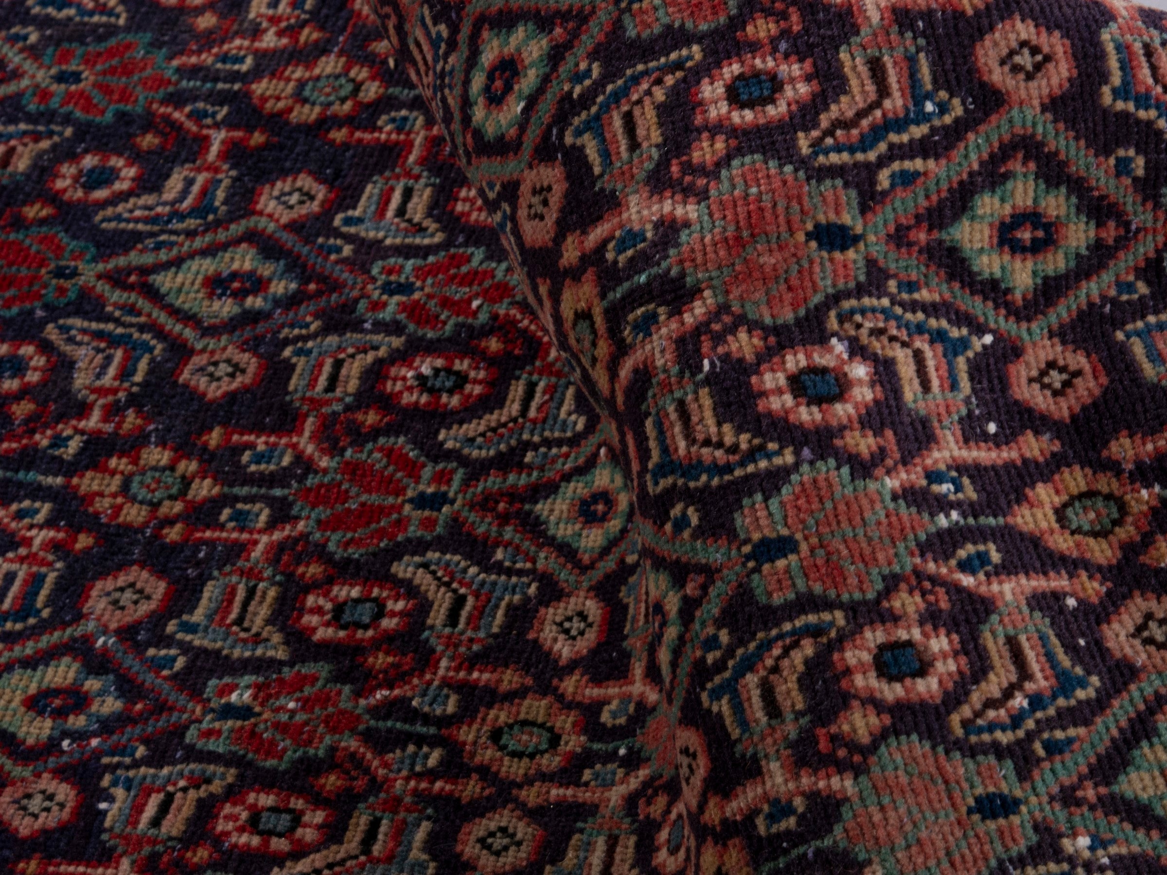 Persian Mahal runner rug in dark blue and rust, view 17 of 18