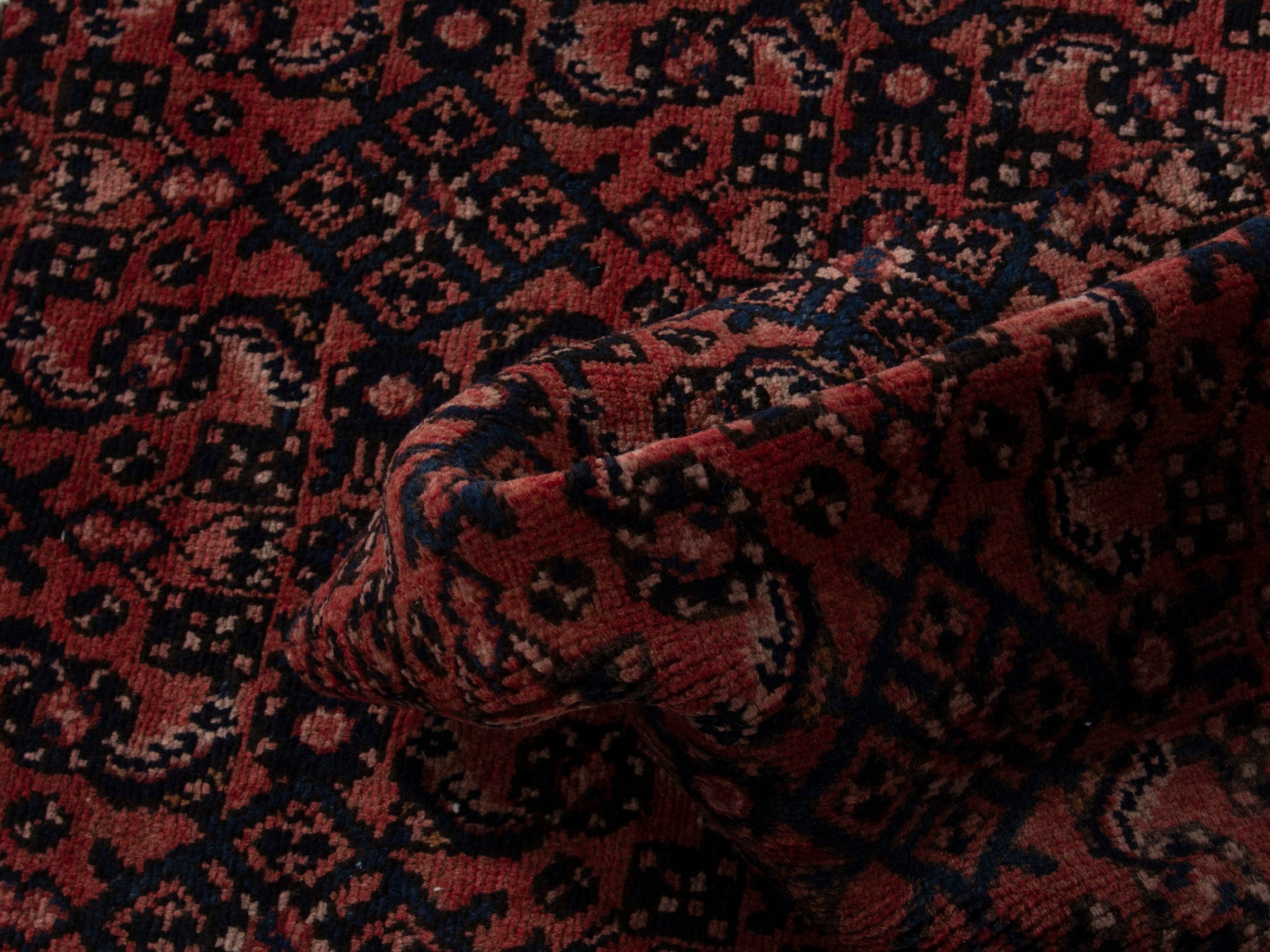 Persian Hamedan runner rug in burgundy and black cherry, view 14 of 17