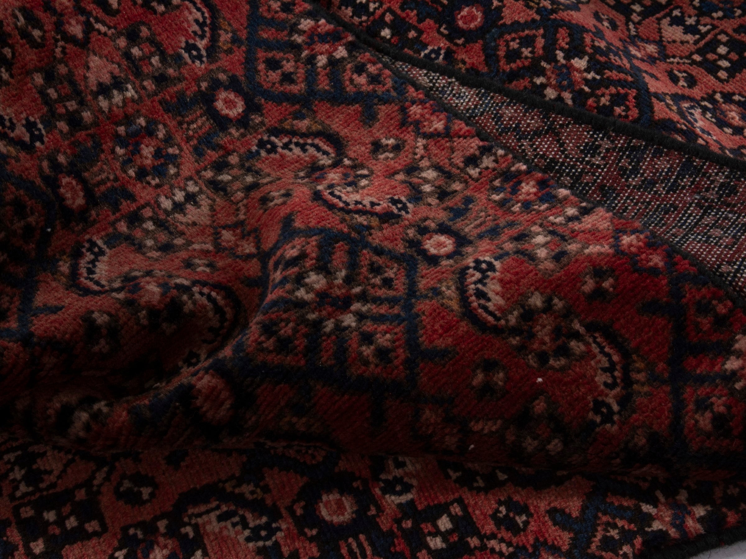 Persian Hamedan runner rug in burgundy and black cherry, view 15 of 17