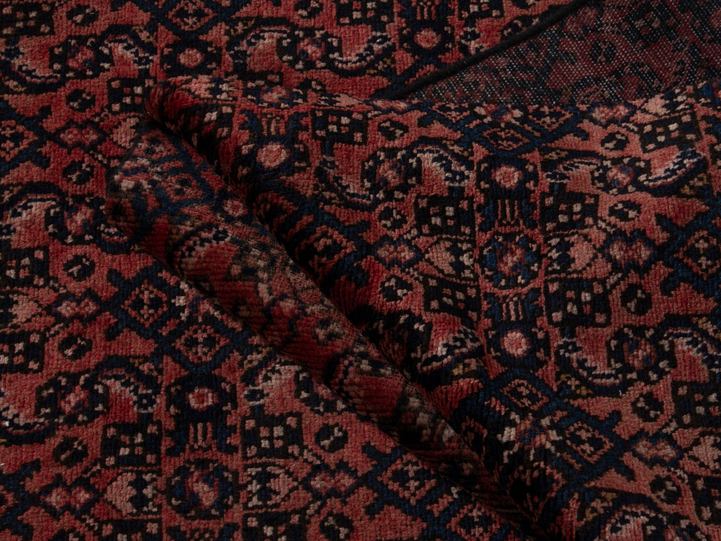 Persian Hamedan runner rug in burgundy and black cherry, view 16 of 17