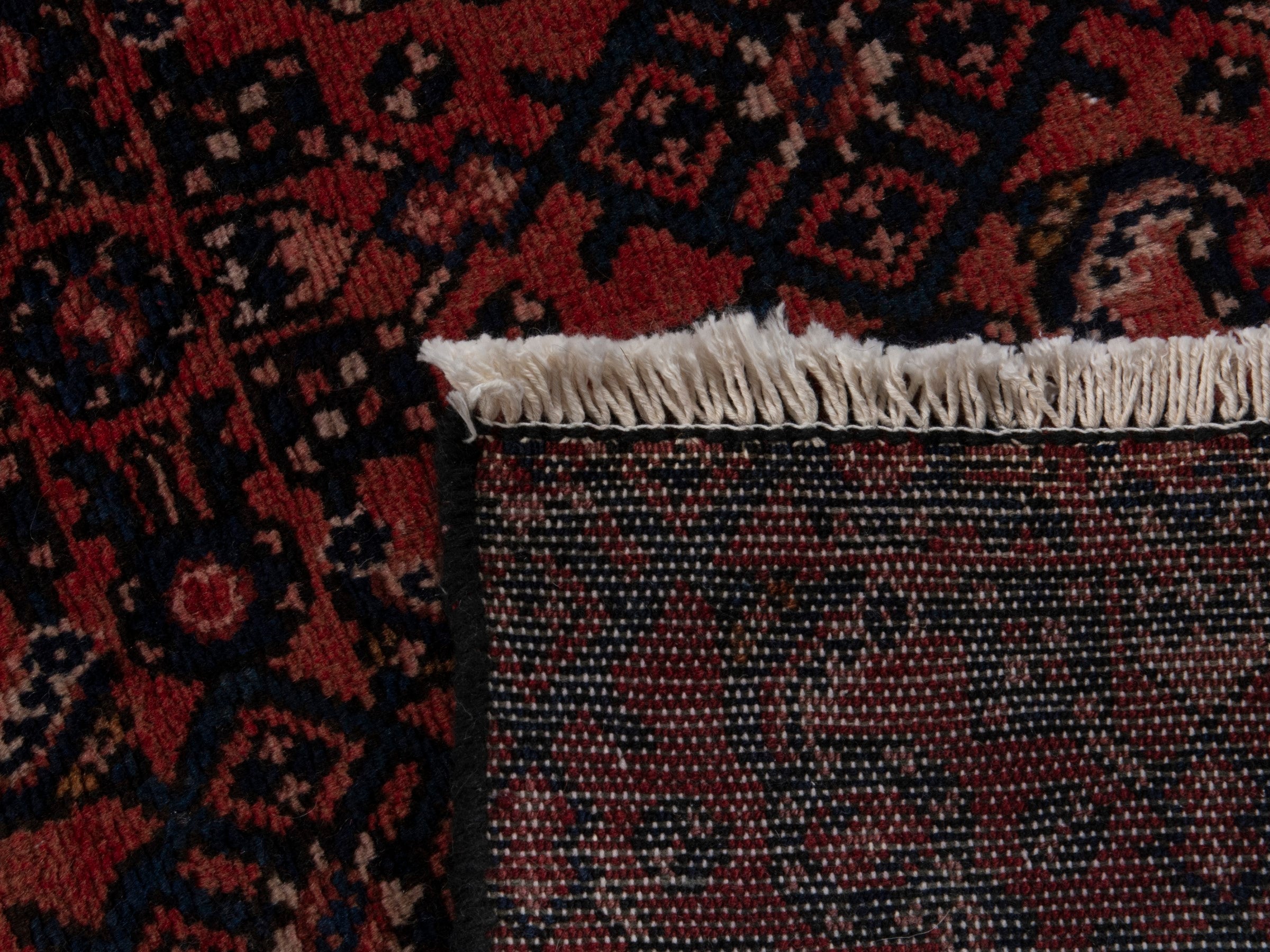 Persian Hamedan runner rug in burgundy and black cherry, view 17 of 17