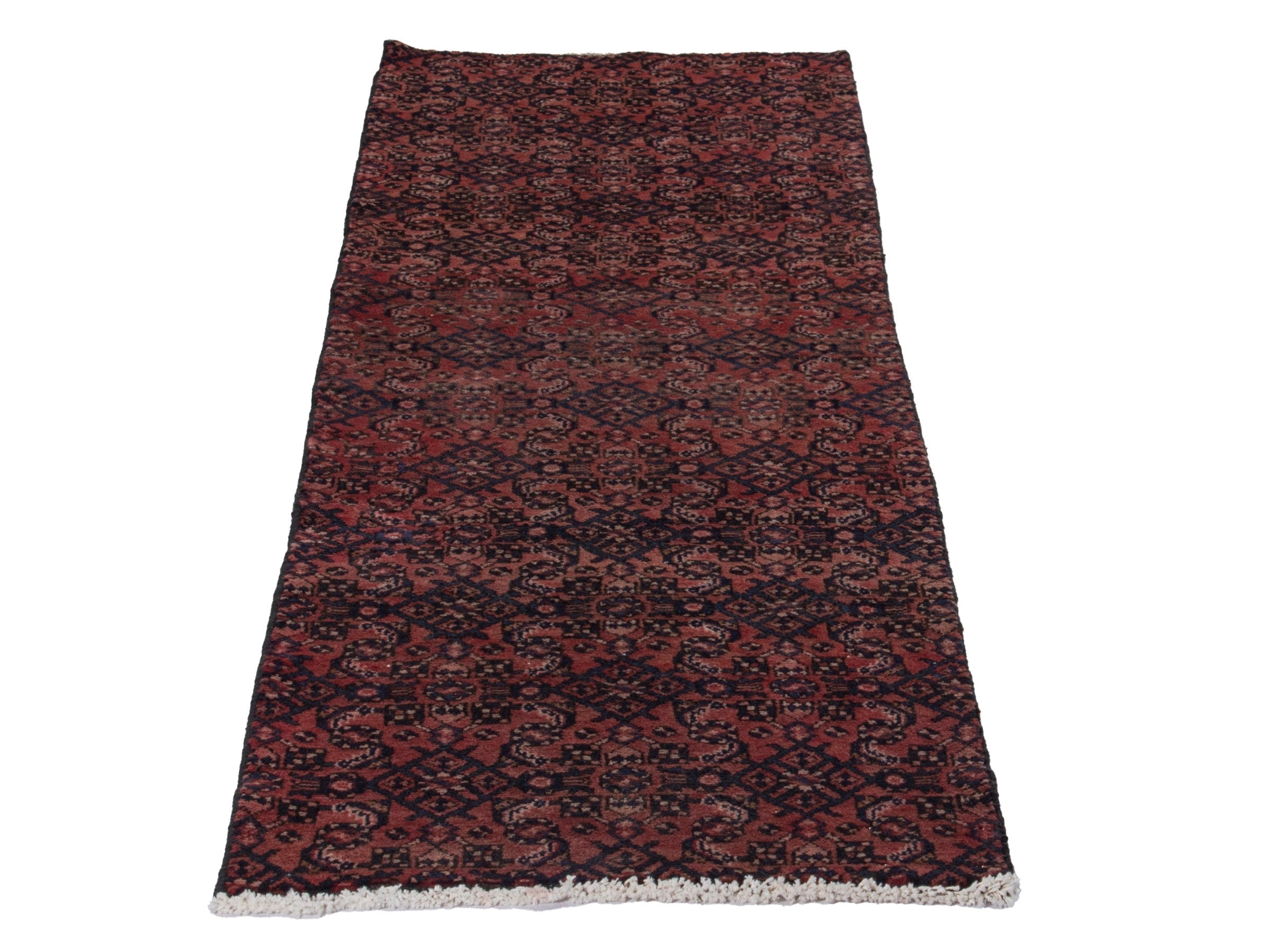 Persian Hamedan runner rug in burgundy and black cherry, view 2 of 17