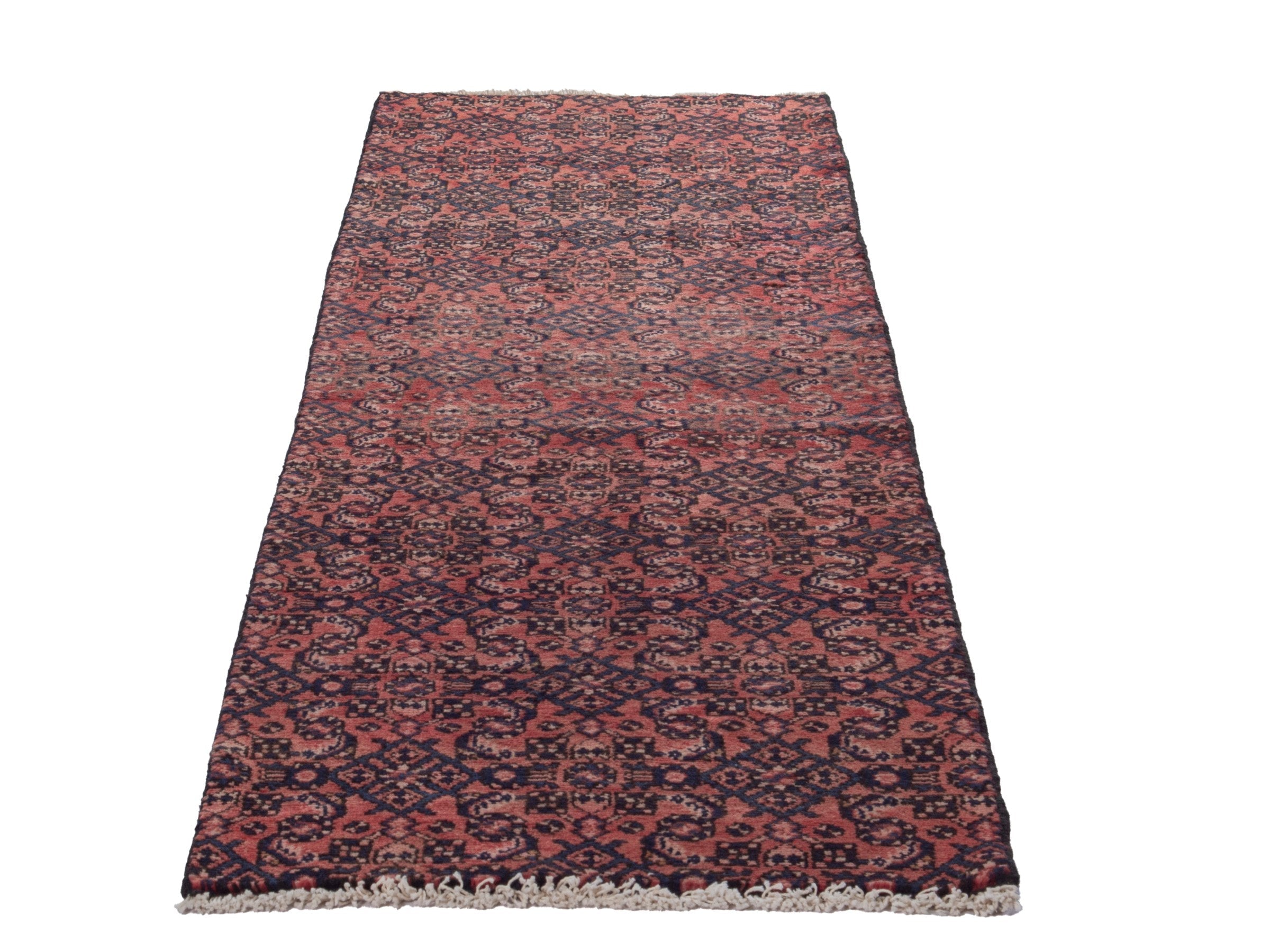 Persian Hamedan runner rug in burgundy and black cherry, view 3 of 17