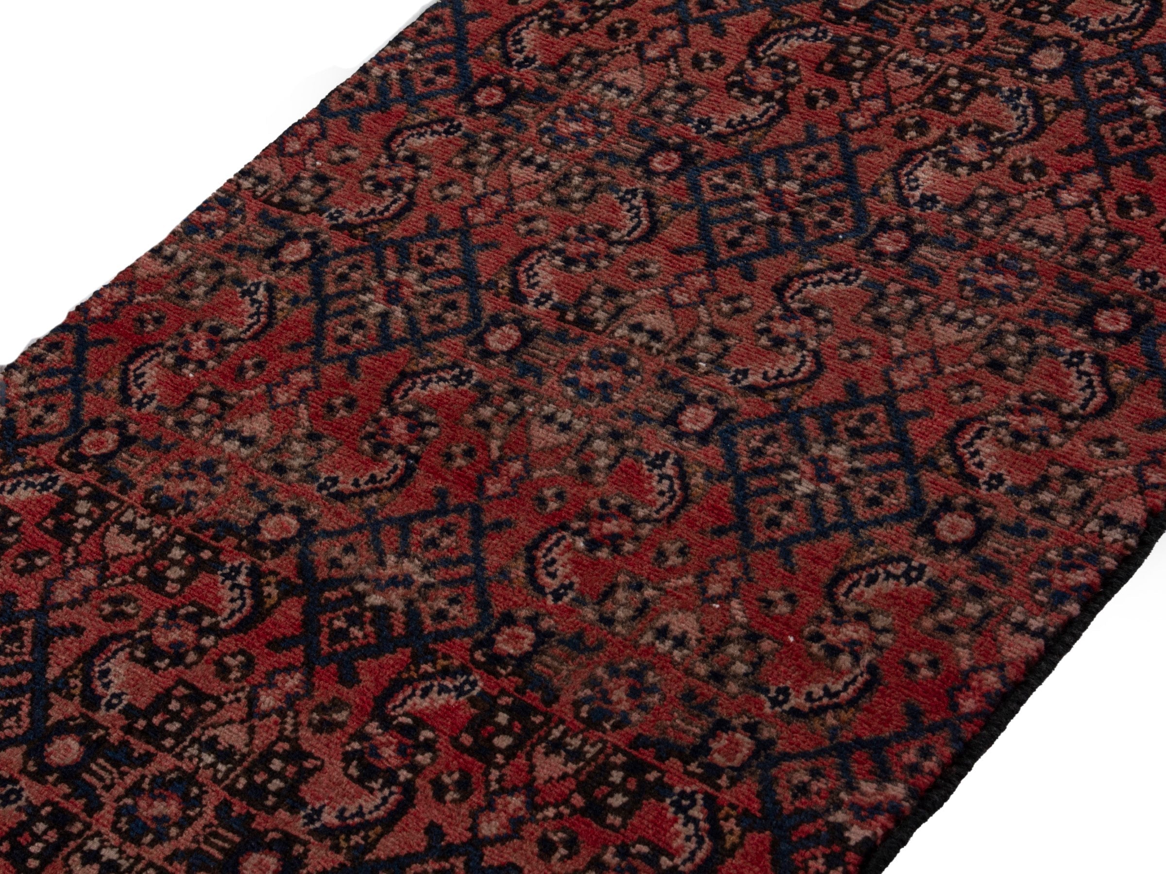 Persian Hamedan runner rug in burgundy and black cherry, view 4 of 17