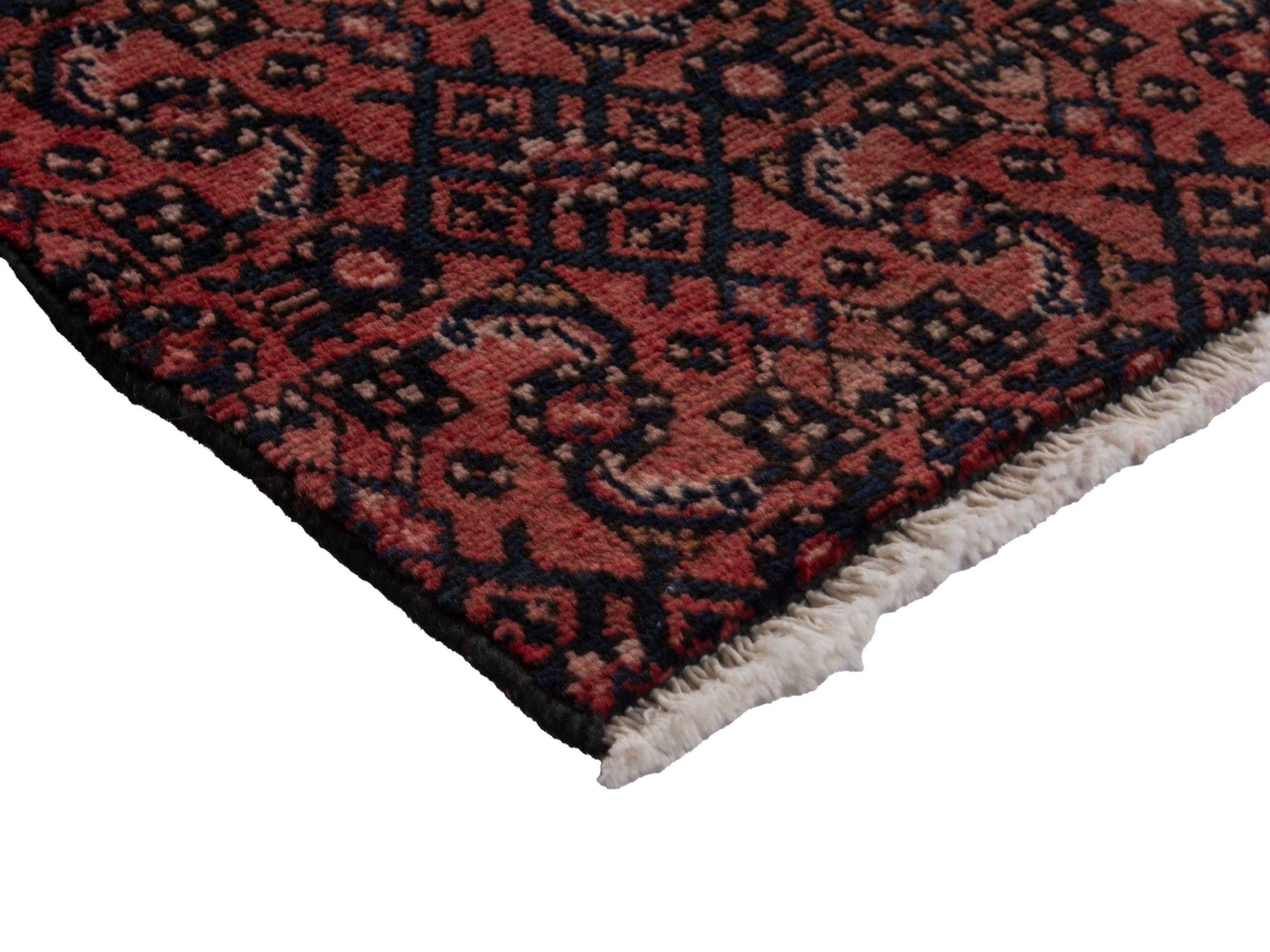 Persian Hamedan runner rug in burgundy and black cherry, view 6 of 17