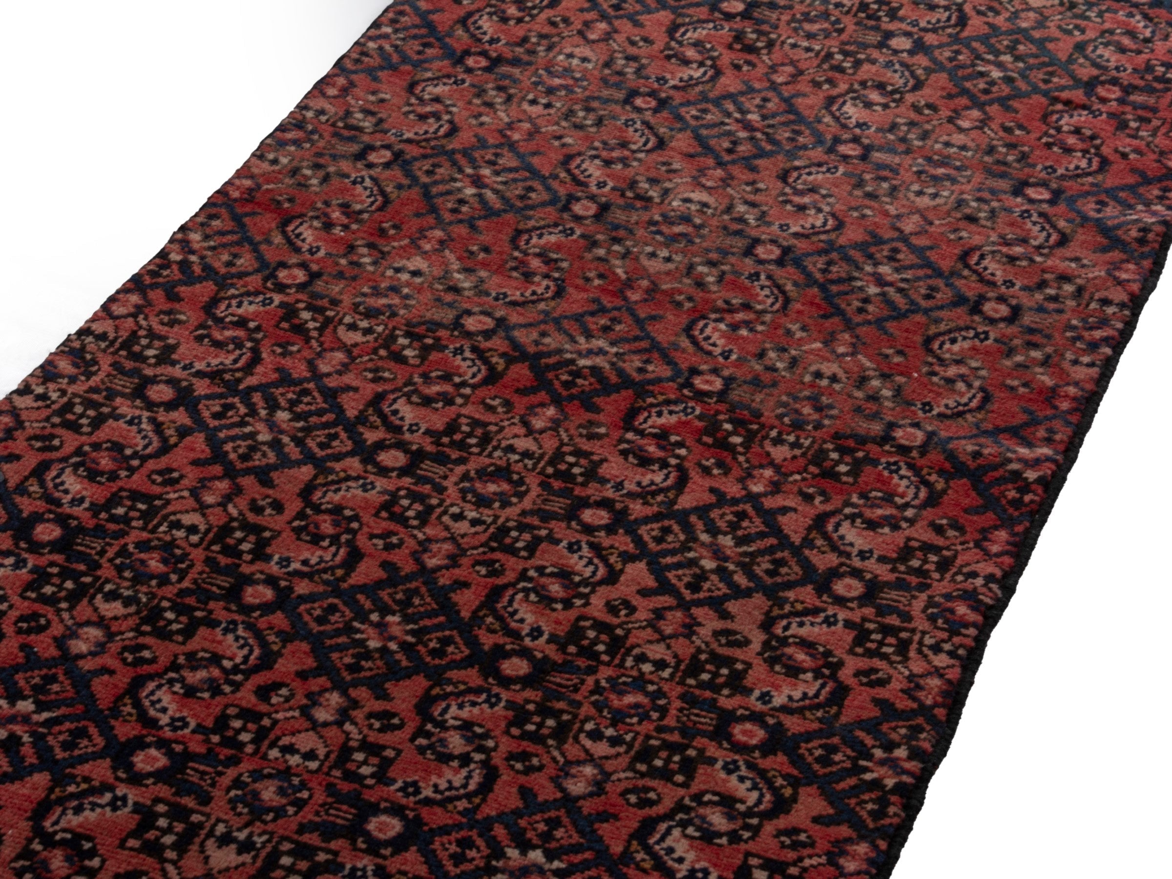 Persian Hamedan runner rug in burgundy and black cherry, view 9 of 17
