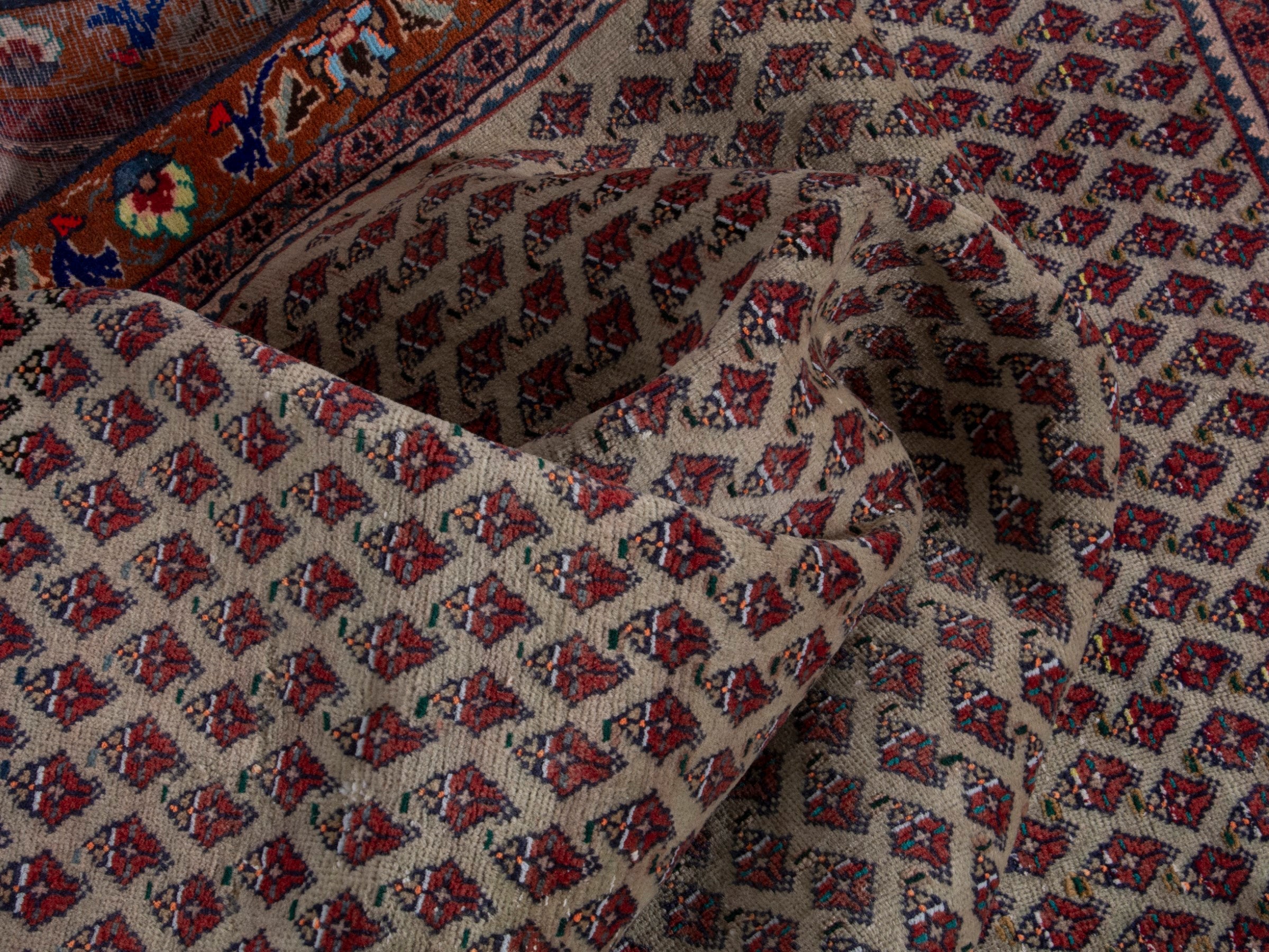 Persian Arak runner rug in greige and burgundy, view 16 of 21
