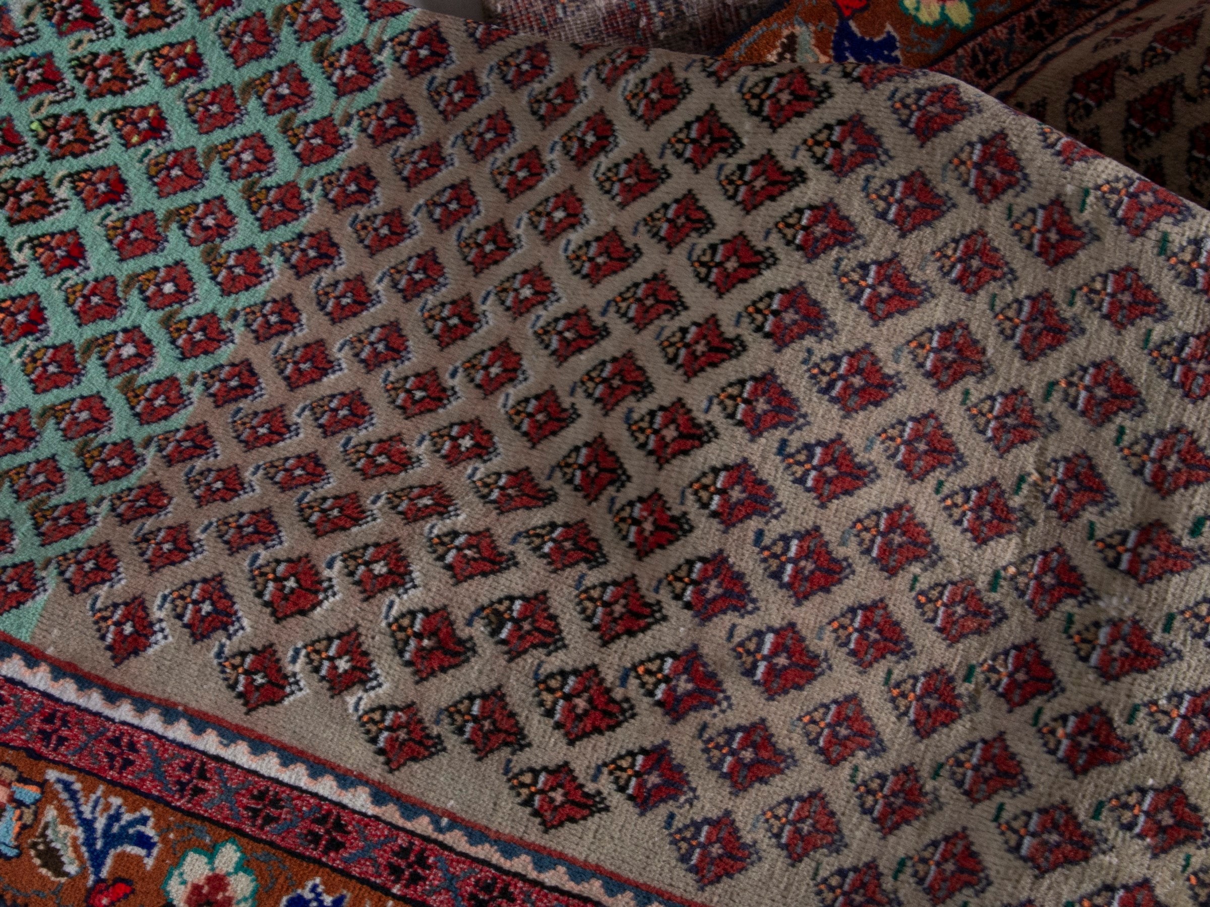 Persian Arak runner rug in greige and burgundy, view 17 of 21