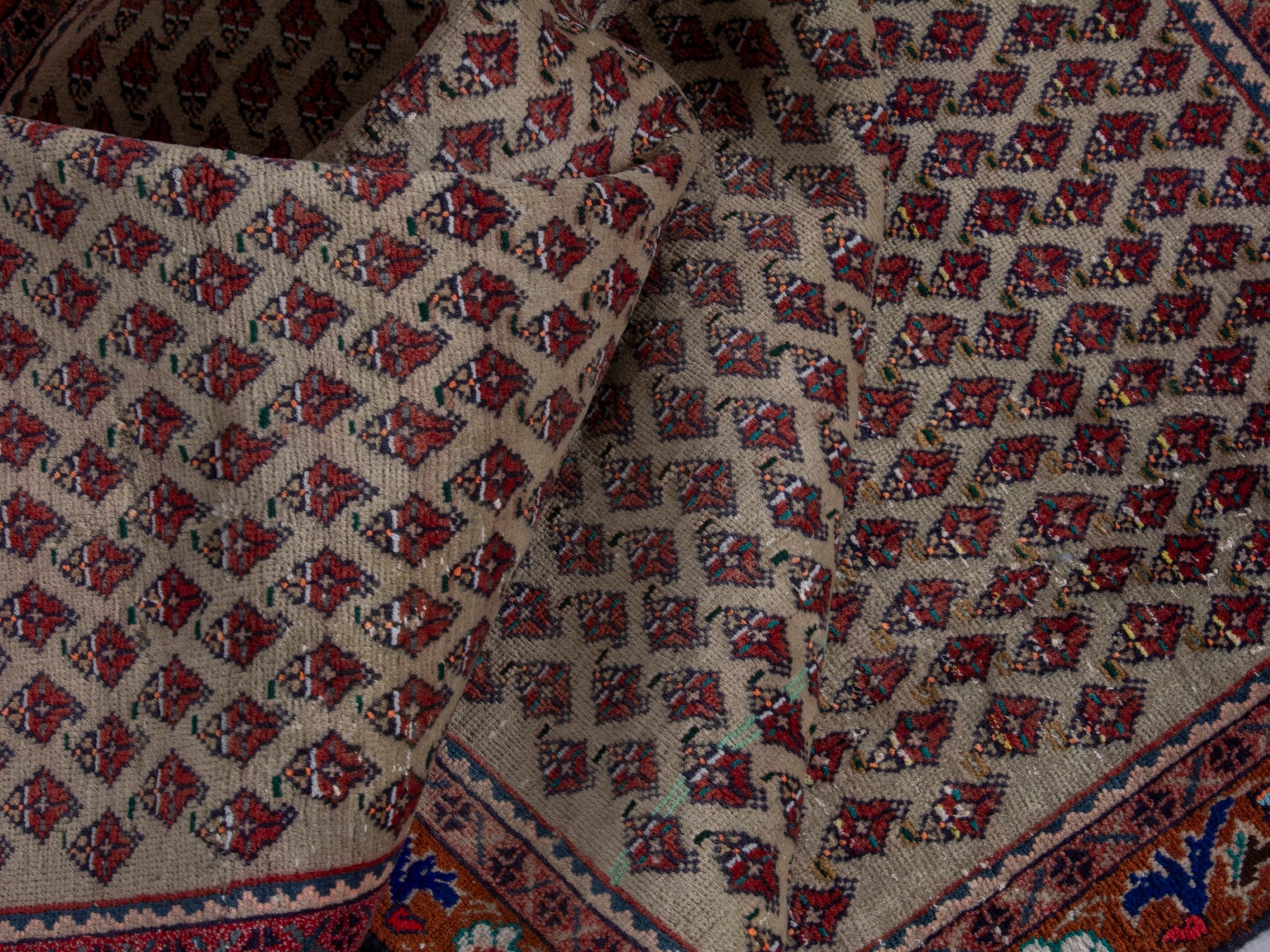 Persian Arak runner rug in greige and burgundy, view 18 of 21
