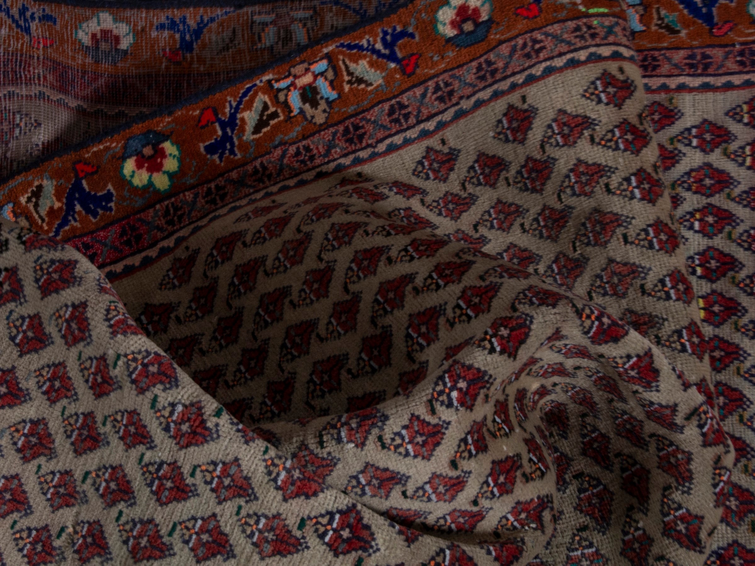 Persian Arak runner rug in greige and burgundy, view 19 of 21