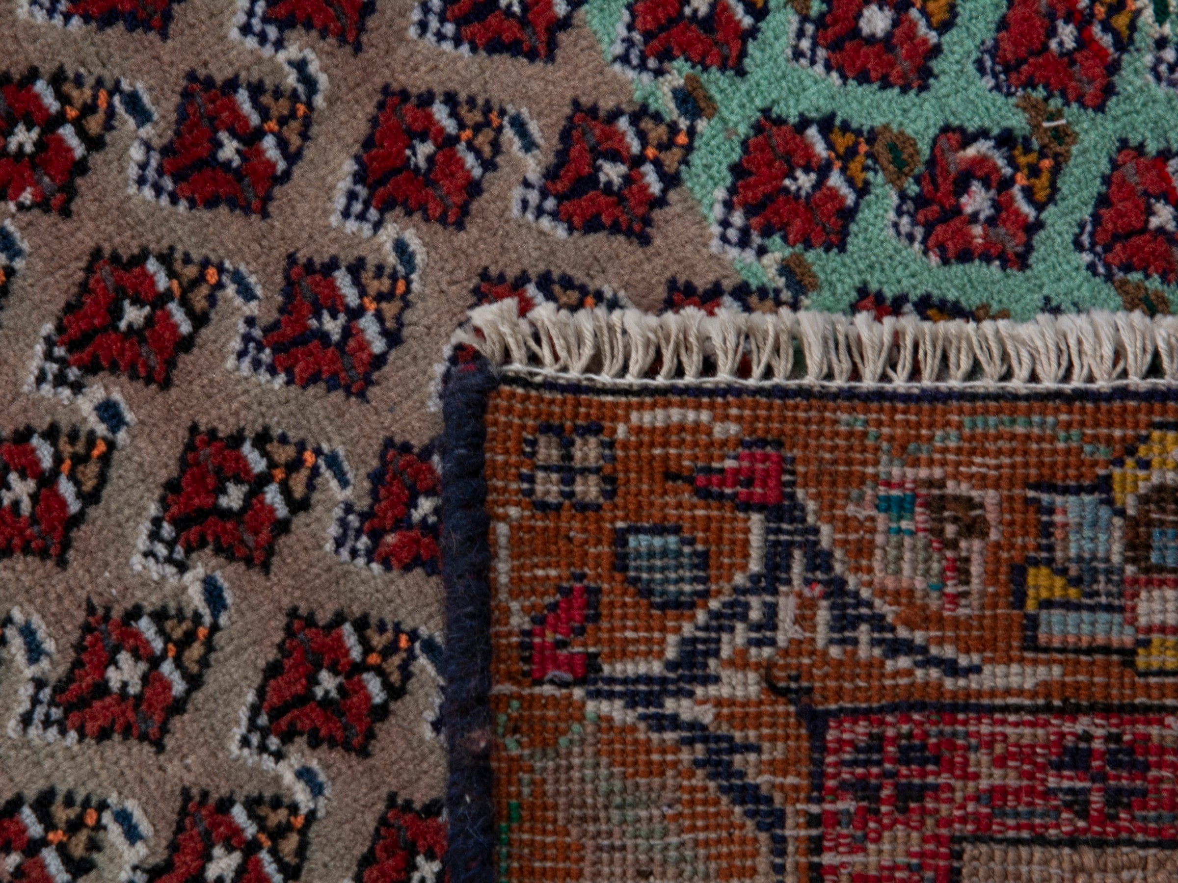 Persian Arak runner rug in greige and burgundy, view 21 of 21