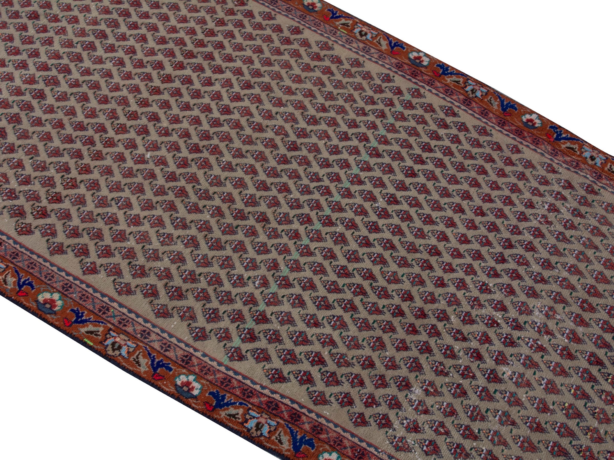 Persian Arak runner rug in greige and burgundy, view 4 of 21