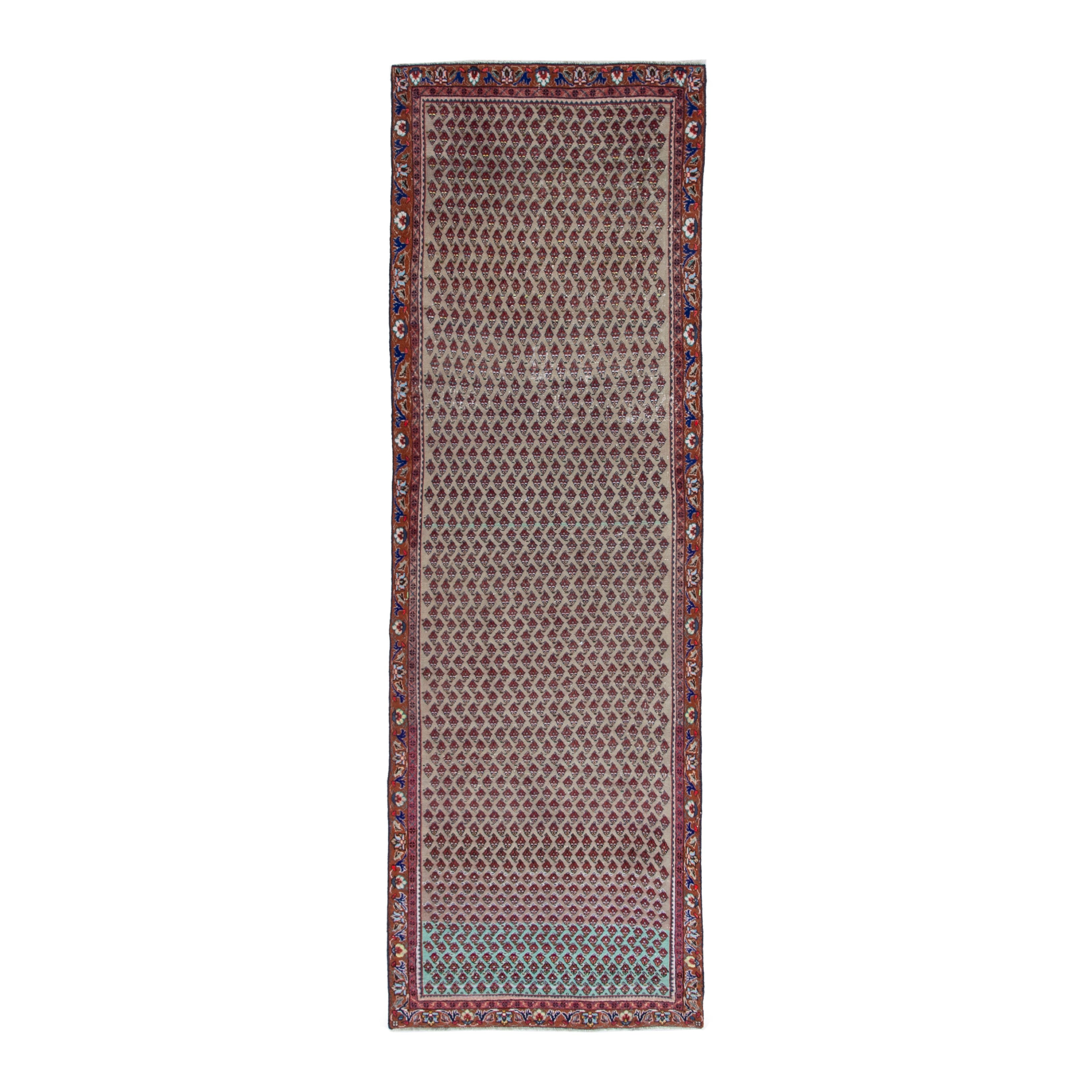 Persian Arak runner rug in greige and burgundy, 3'3" x 9'4"