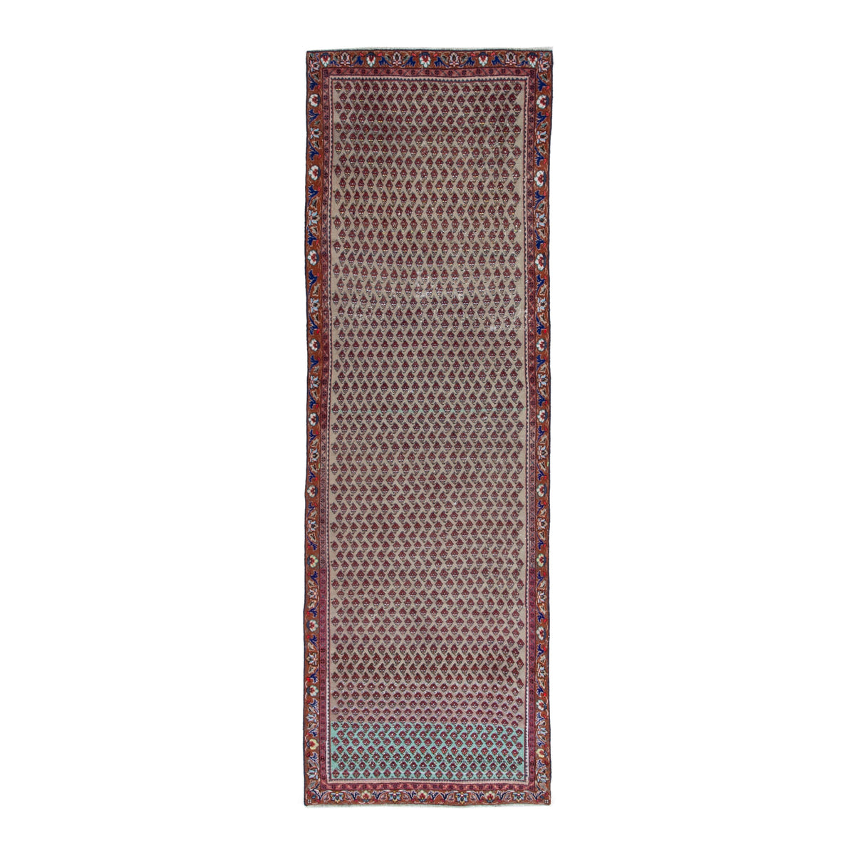 Persian Arak runner rug in greige and burgundy, 3'3" x 9'4"