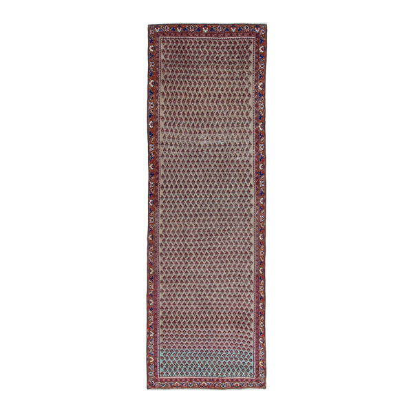 Persian Arak runner rug in greige and burgundy, 3'3" x 9'4"