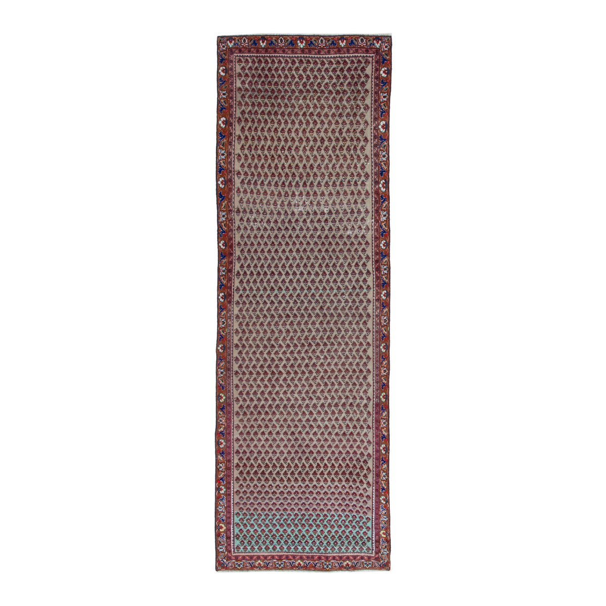 Persian Arak runner rug in greige and burgundy, 3'3" x 9'4"