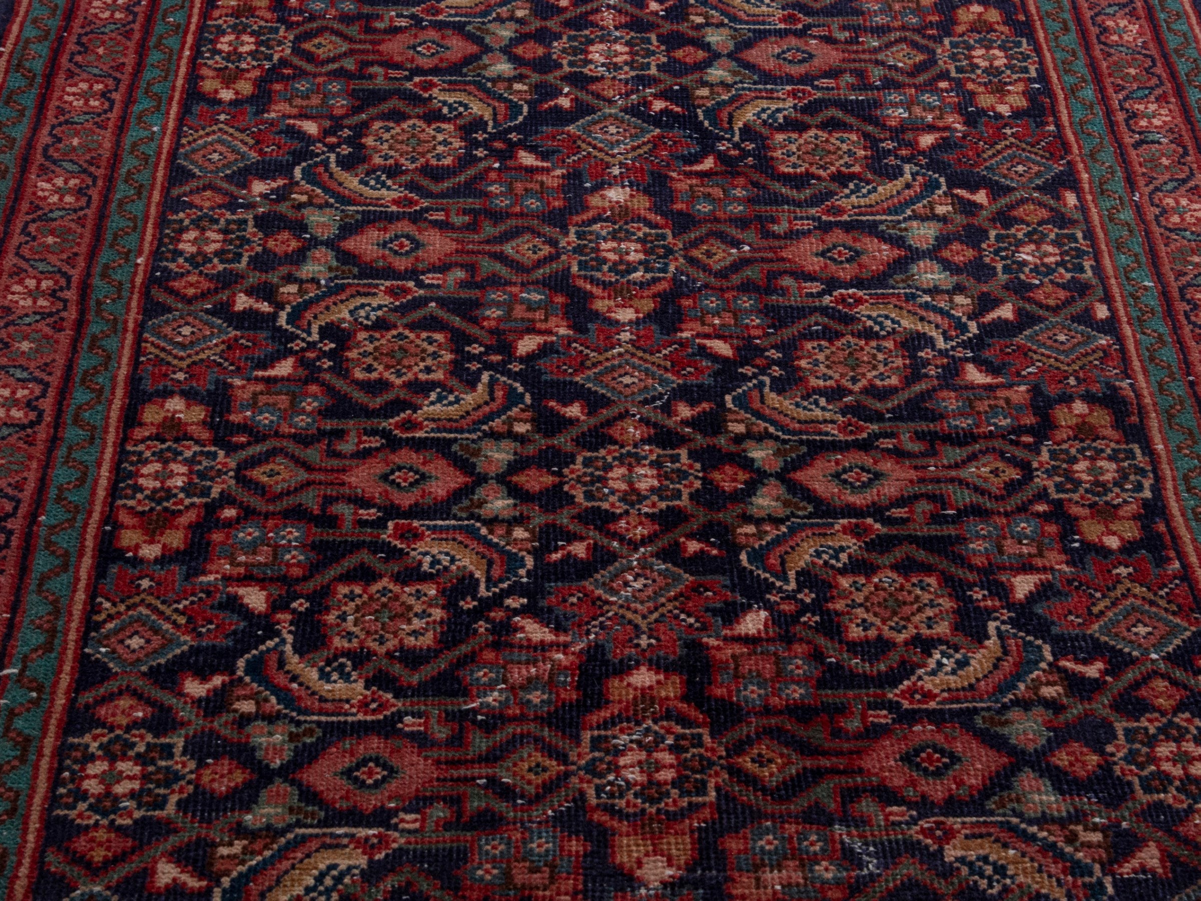 Persian Mahal runner rug in navy and rust, view 10 of 21