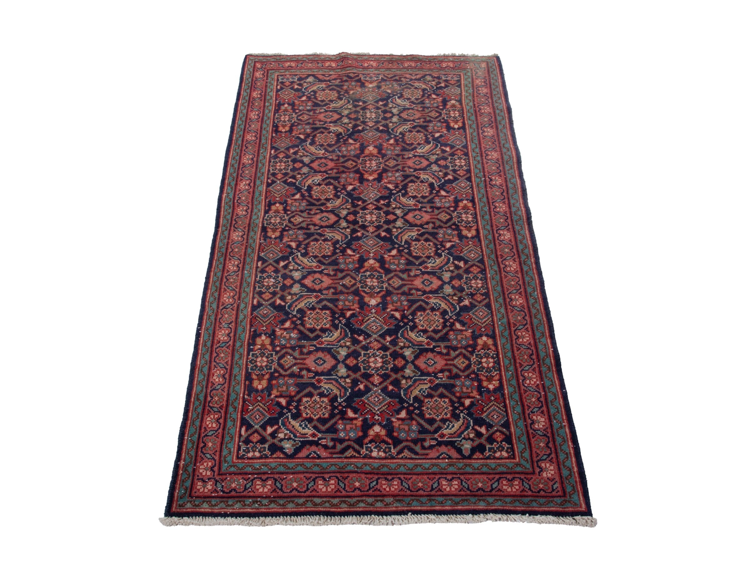 Persian Mahal runner rug in navy and rust, view 2 of 21