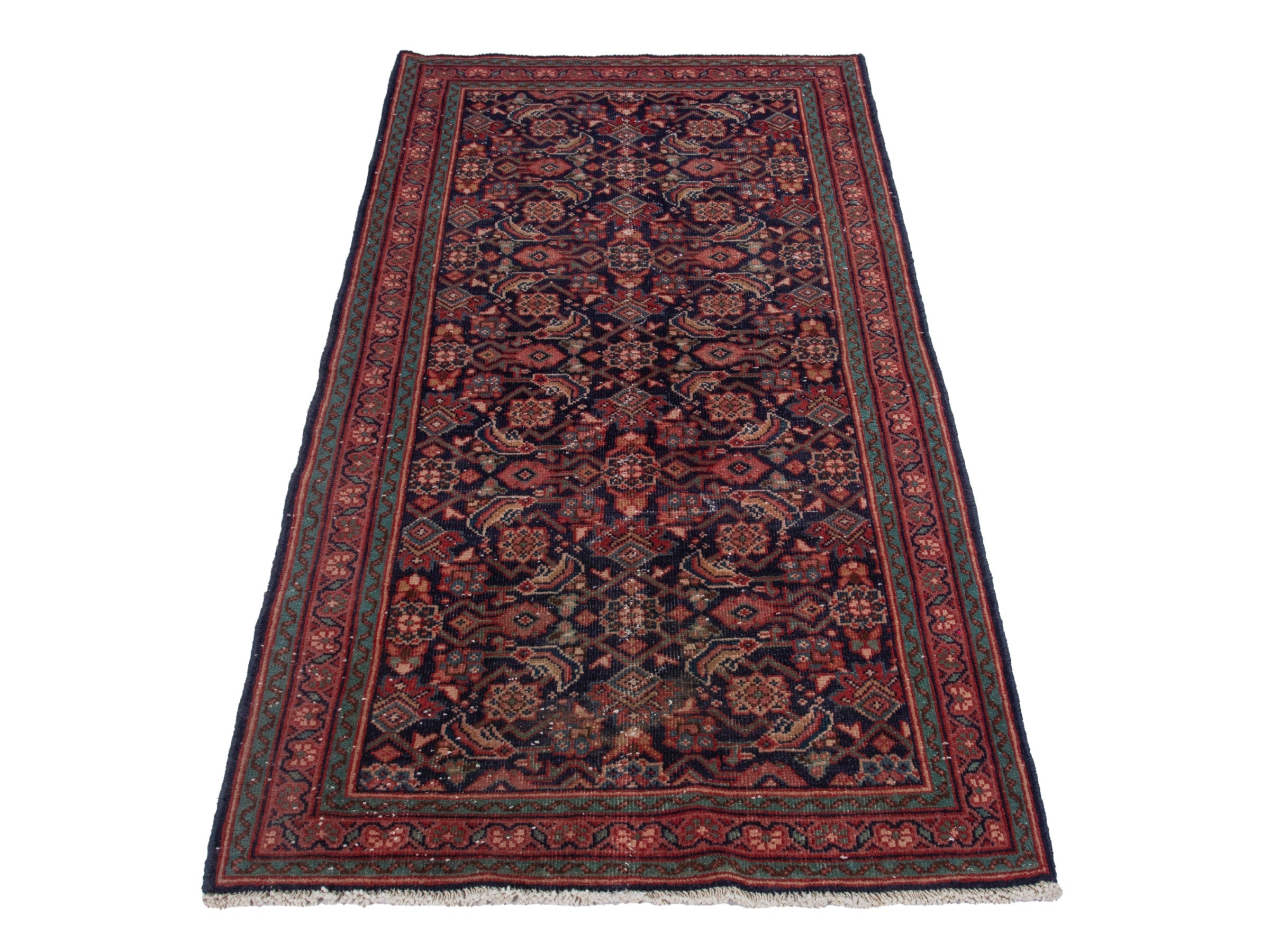 Persian Mahal runner rug in navy and rust, view 3 of 21
