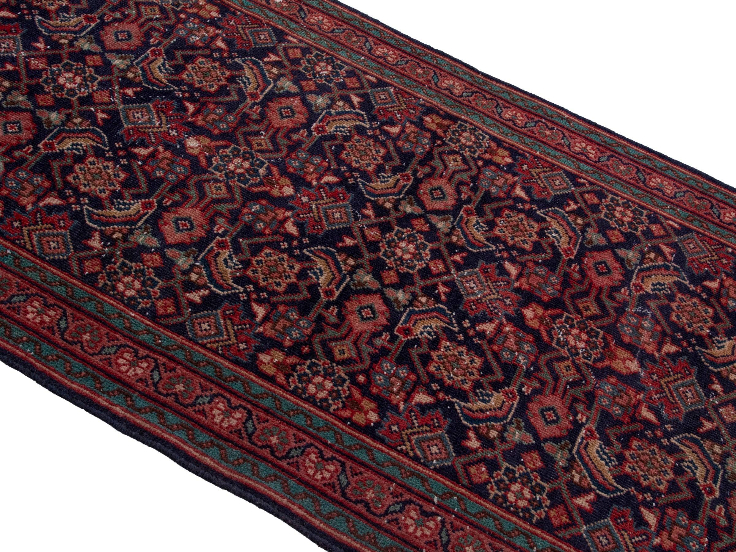 Persian Mahal runner rug in navy and rust, view 4 of 21
