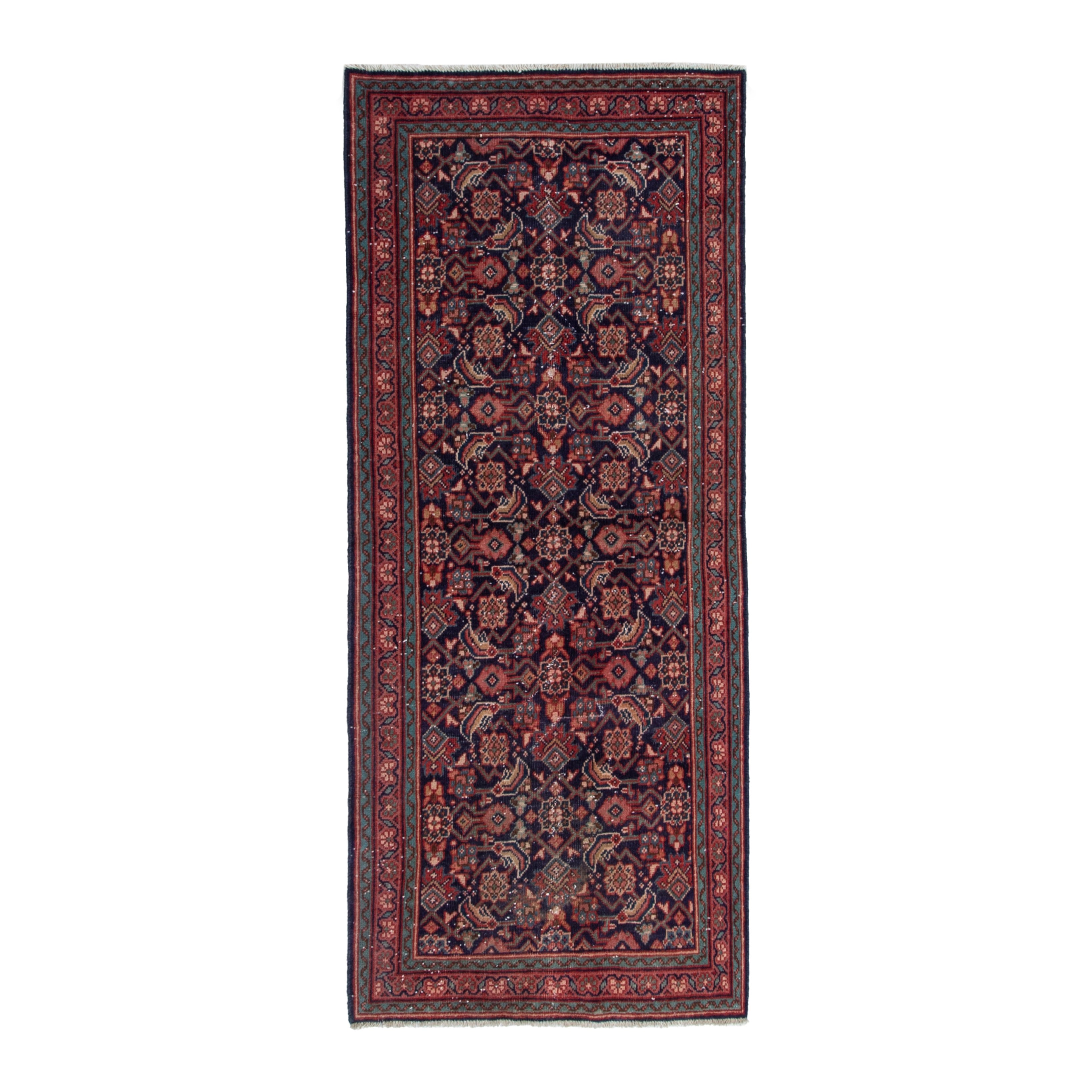 Persian Mahal runner rug in navy and rust, 3'9" x 7'7"