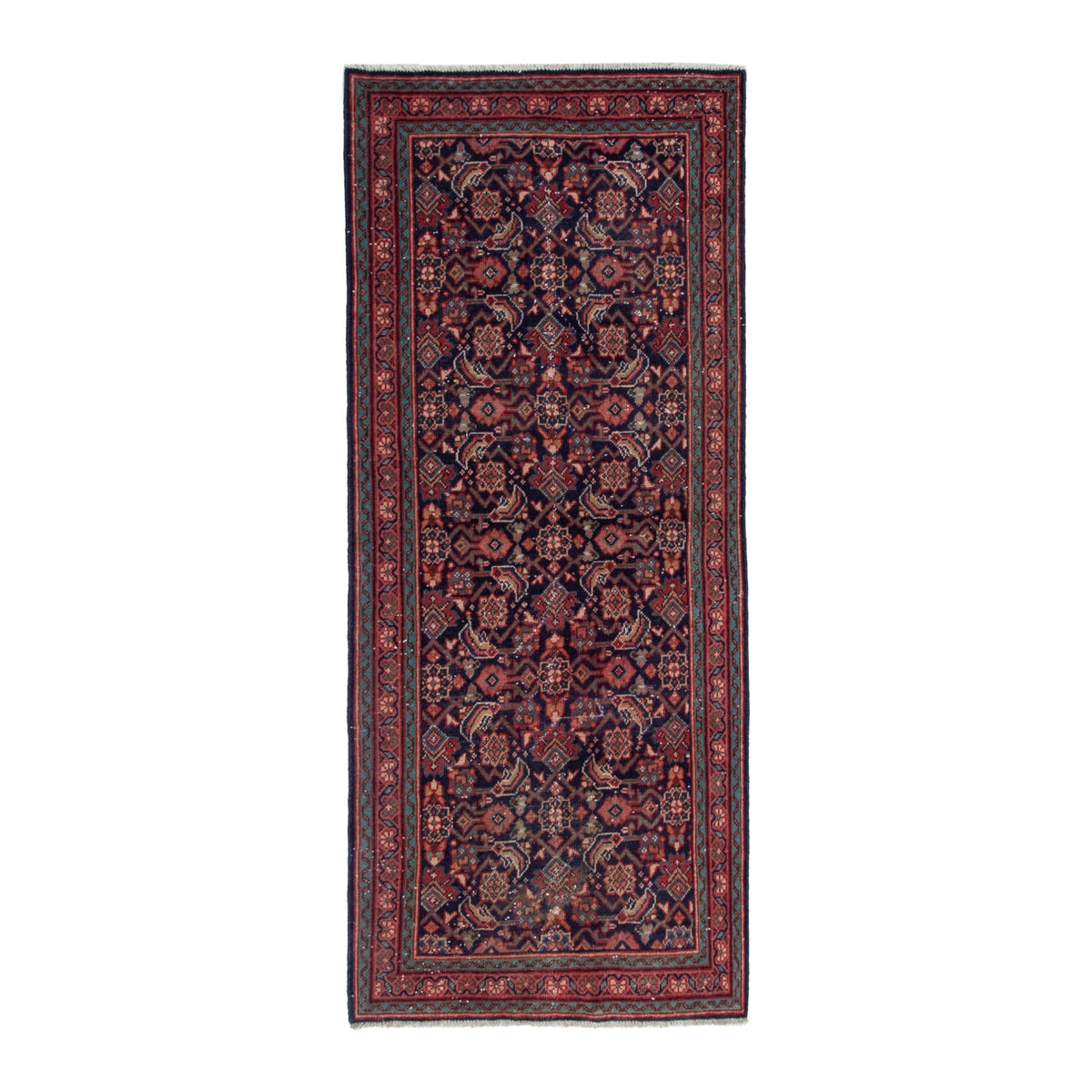 Persian Mahal runner rug in navy and rust, 3'9" x 7'7"