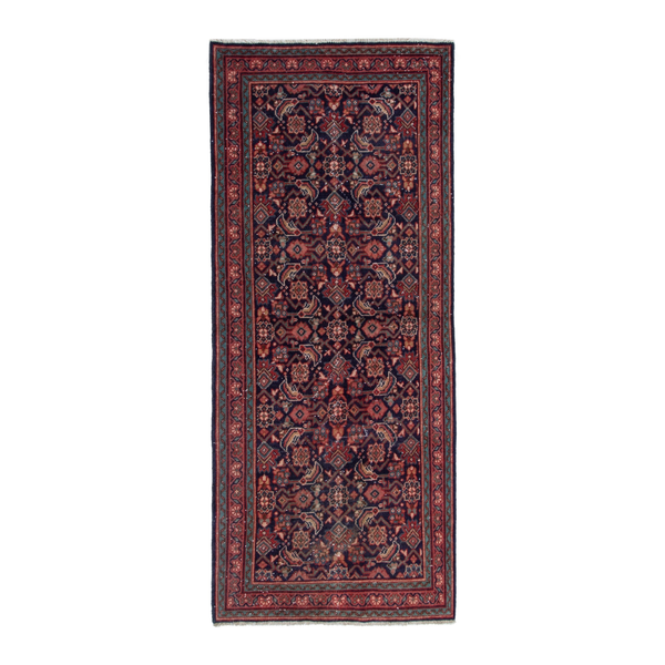 Persian Mahal runner rug in navy and rust, 3'9" x 7'7"