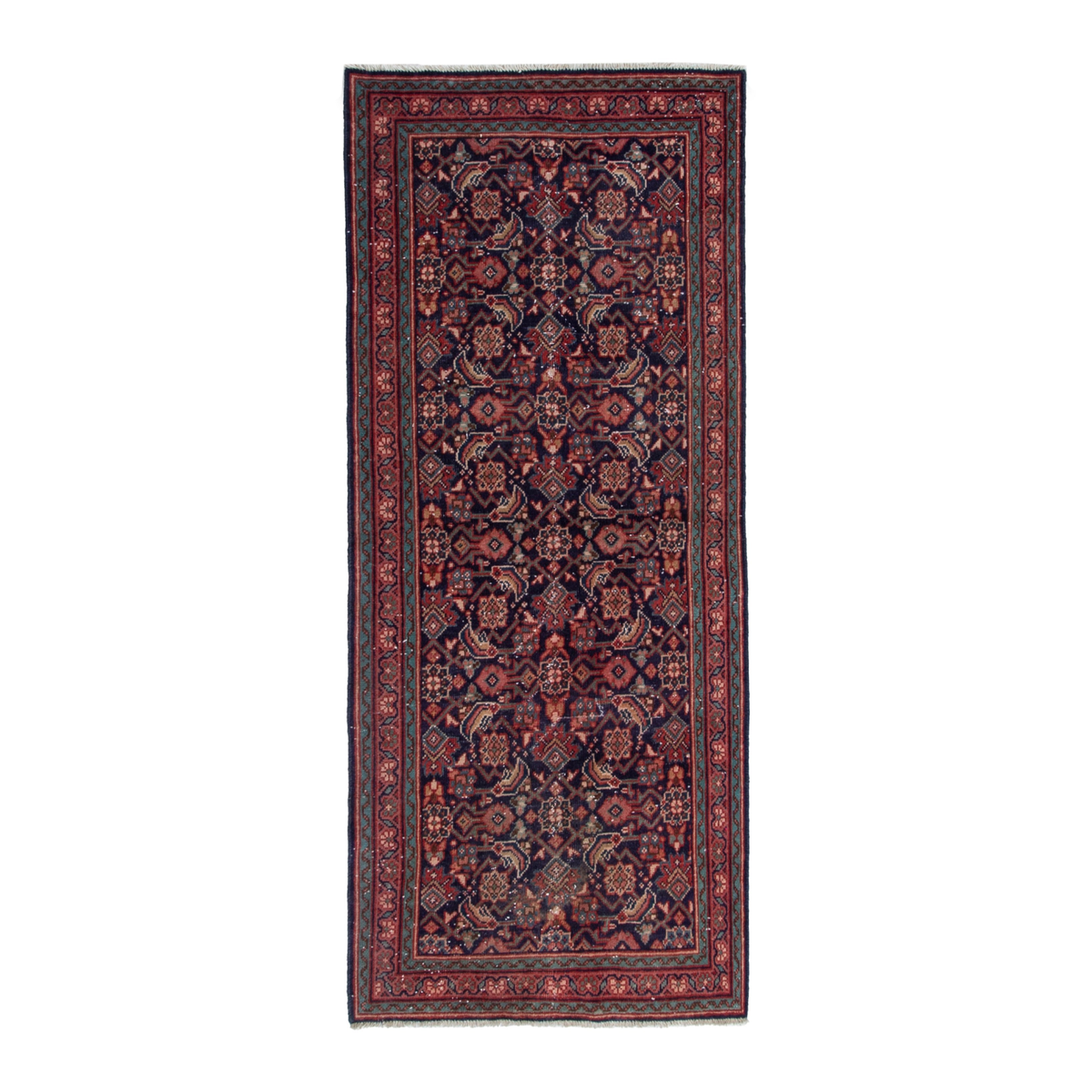 Persian Mahal runner rug in navy and rust, 3'9" x 7'7"