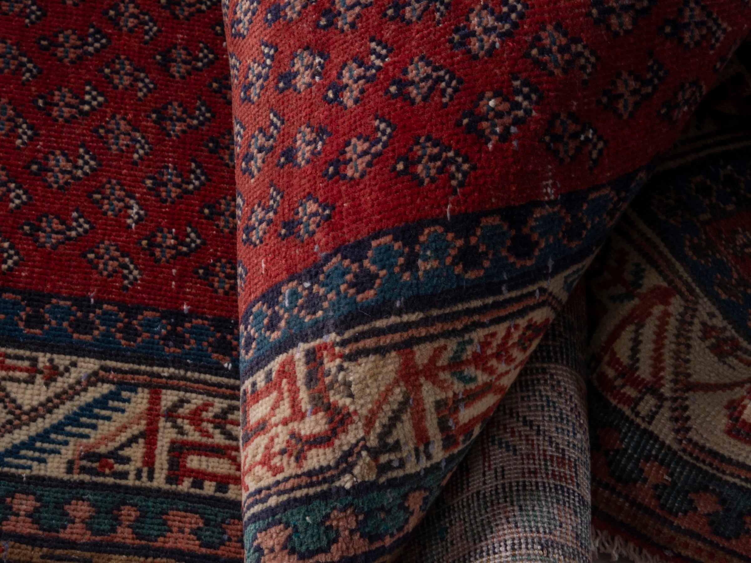 Persian Botteh runner rug in deep red and cream, view 17 of 19