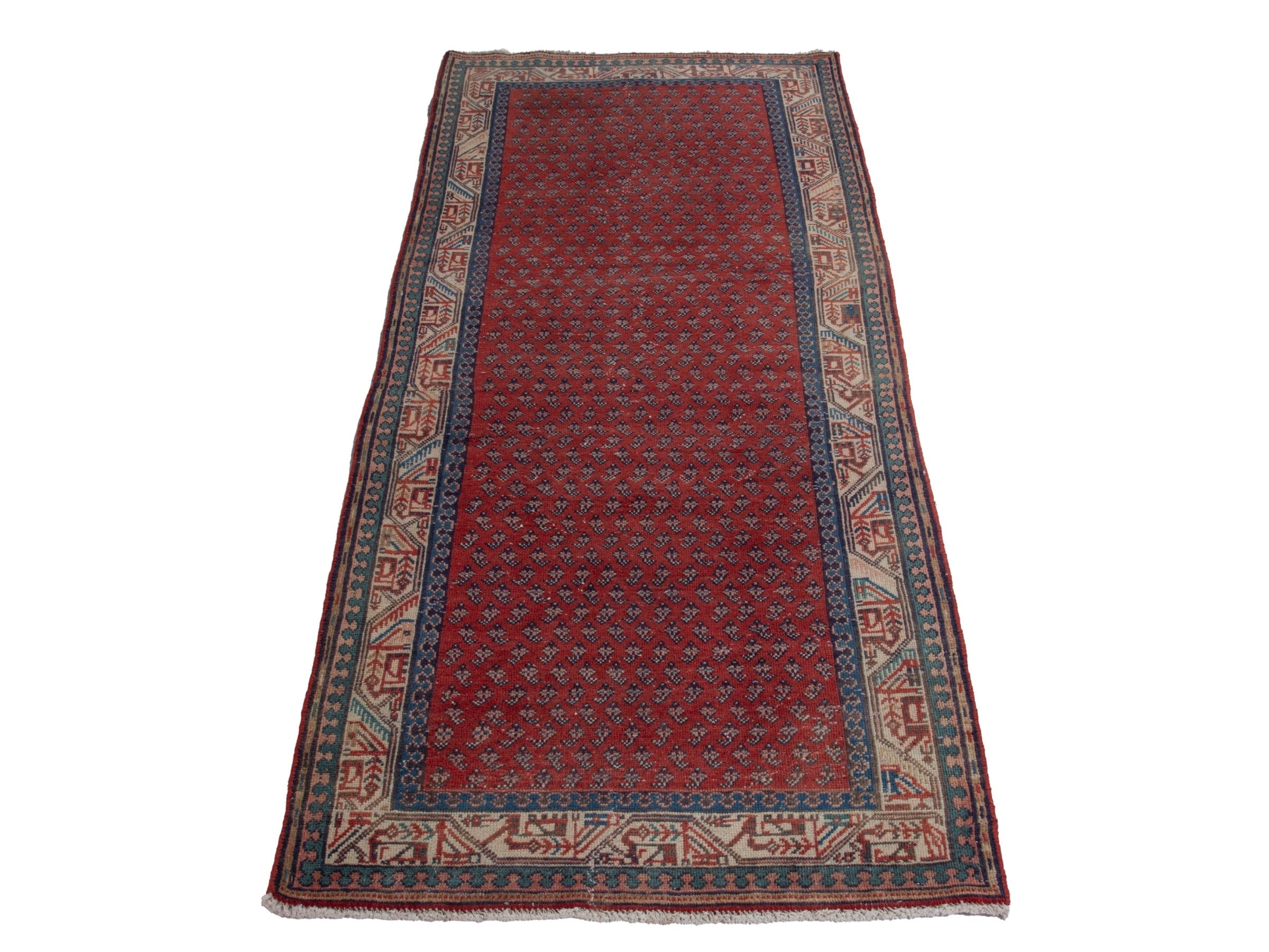 Persian Botteh runner rug in deep red and cream, view 2 of 19
