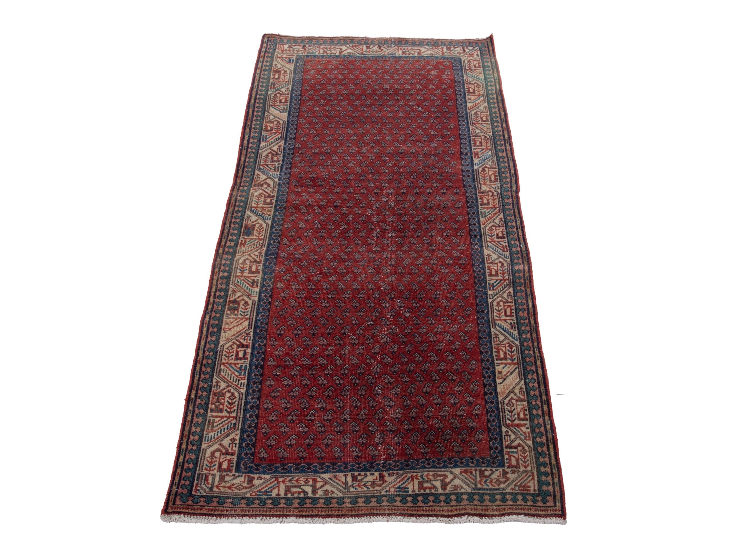 Persian Botteh runner rug in deep red and cream, view 3 of 19