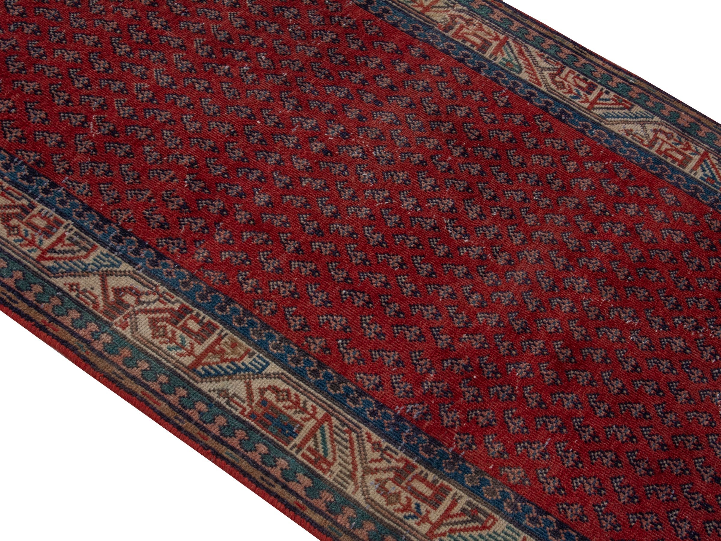 Persian Botteh runner rug in deep red and cream, view 4 of 19