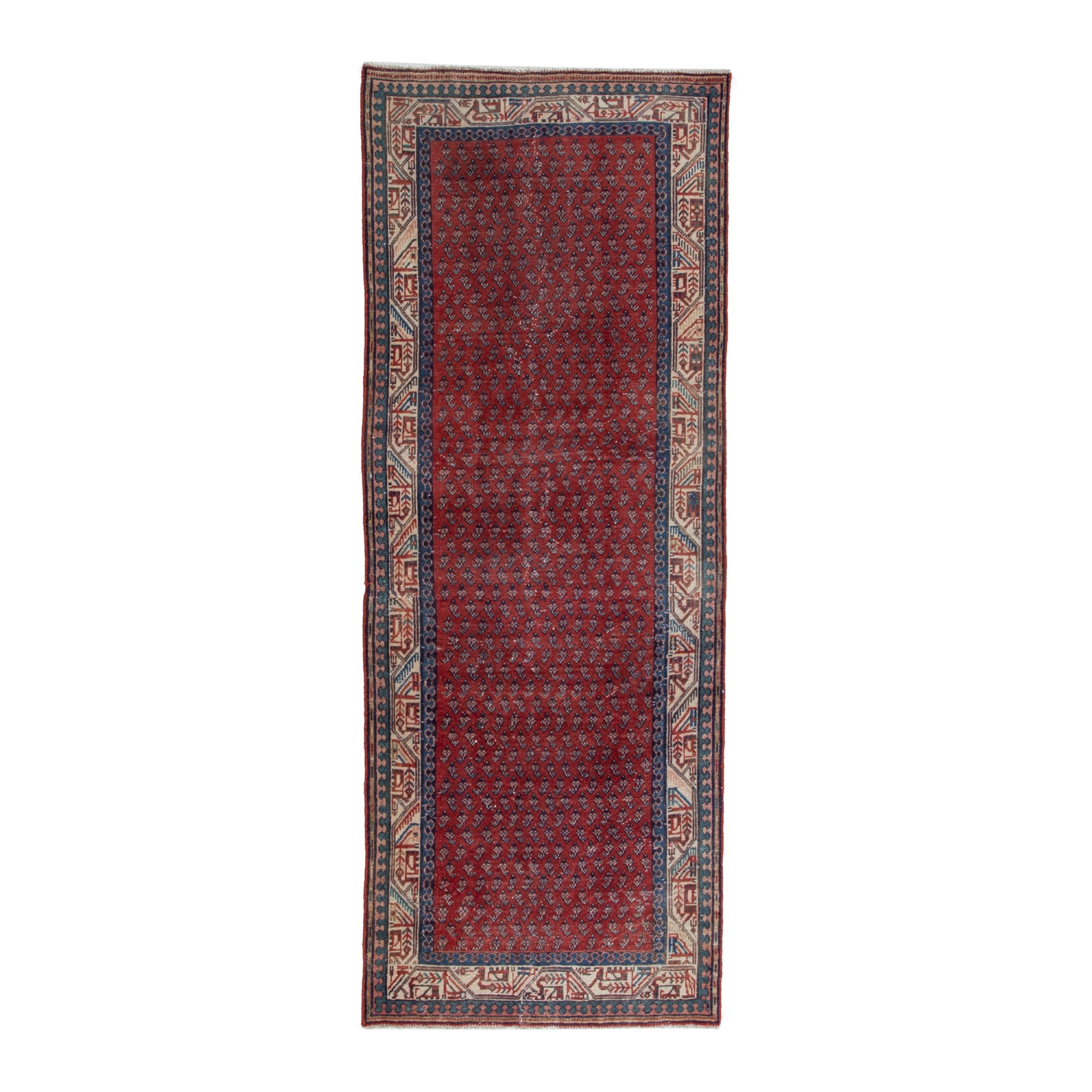 Persian Botteh runner rug in deep red and cream, 3'5" x 8'4"