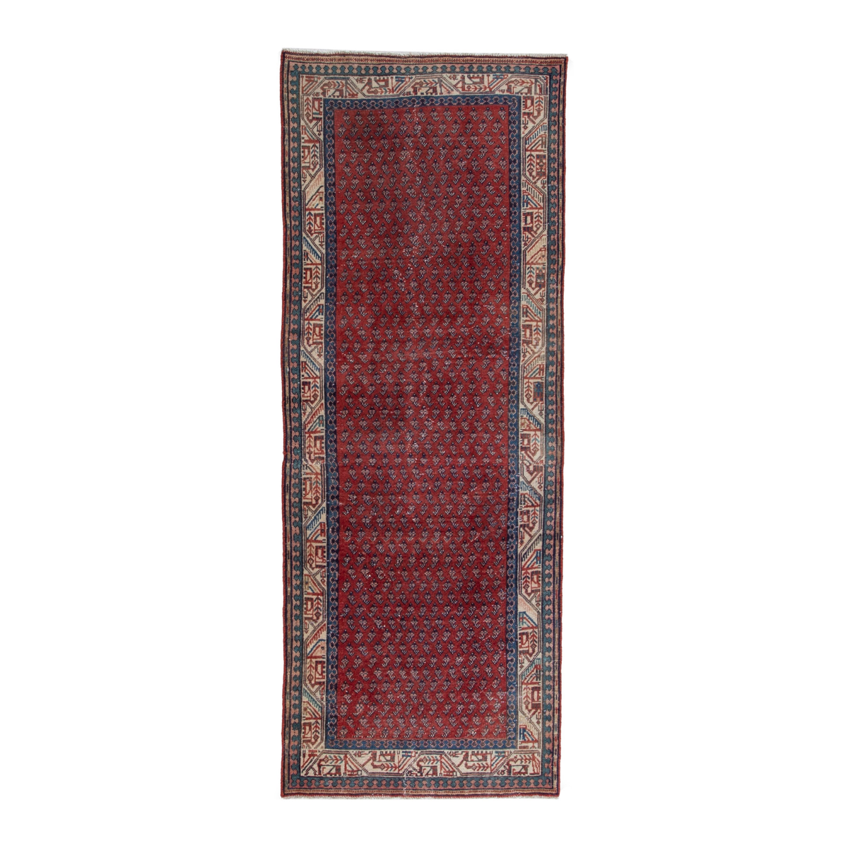 Persian Botteh runner rug in deep red and cream, 3'5" x 8'4"