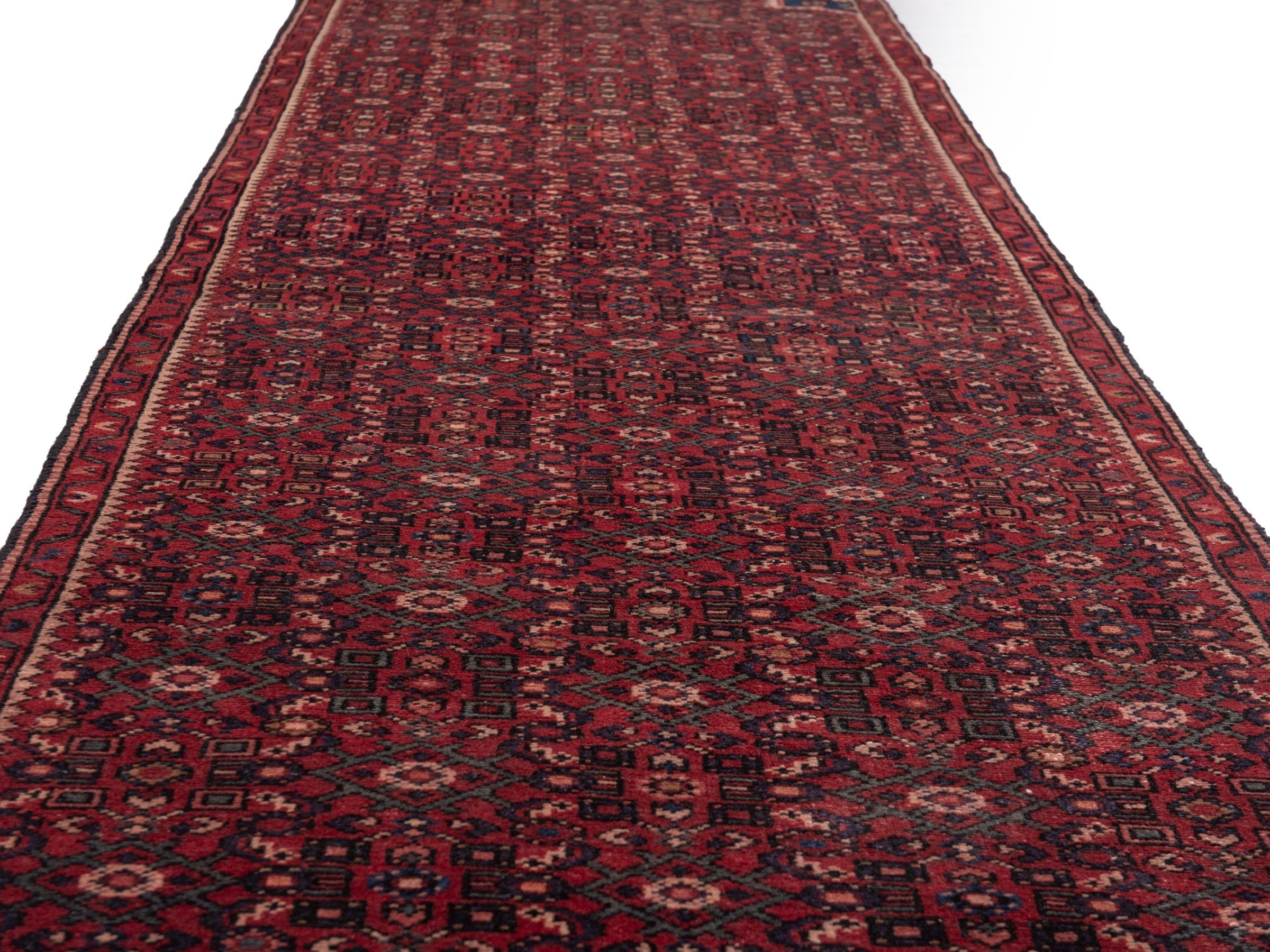 Persian Hamedan runner rug in burgundy and muted pink, view 10 of 19