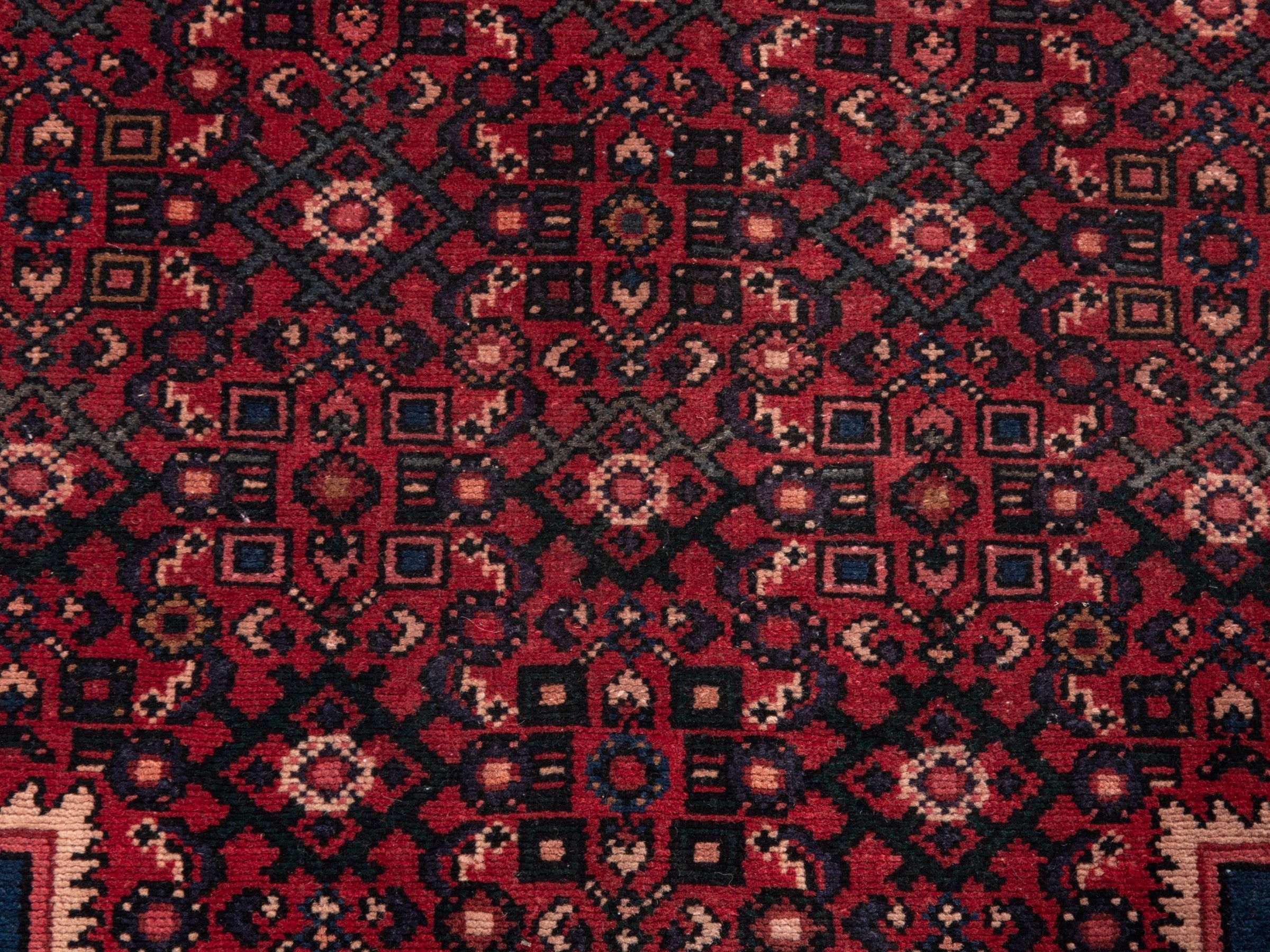 Persian Hamedan runner rug in burgundy and muted pink, view 11 of 19