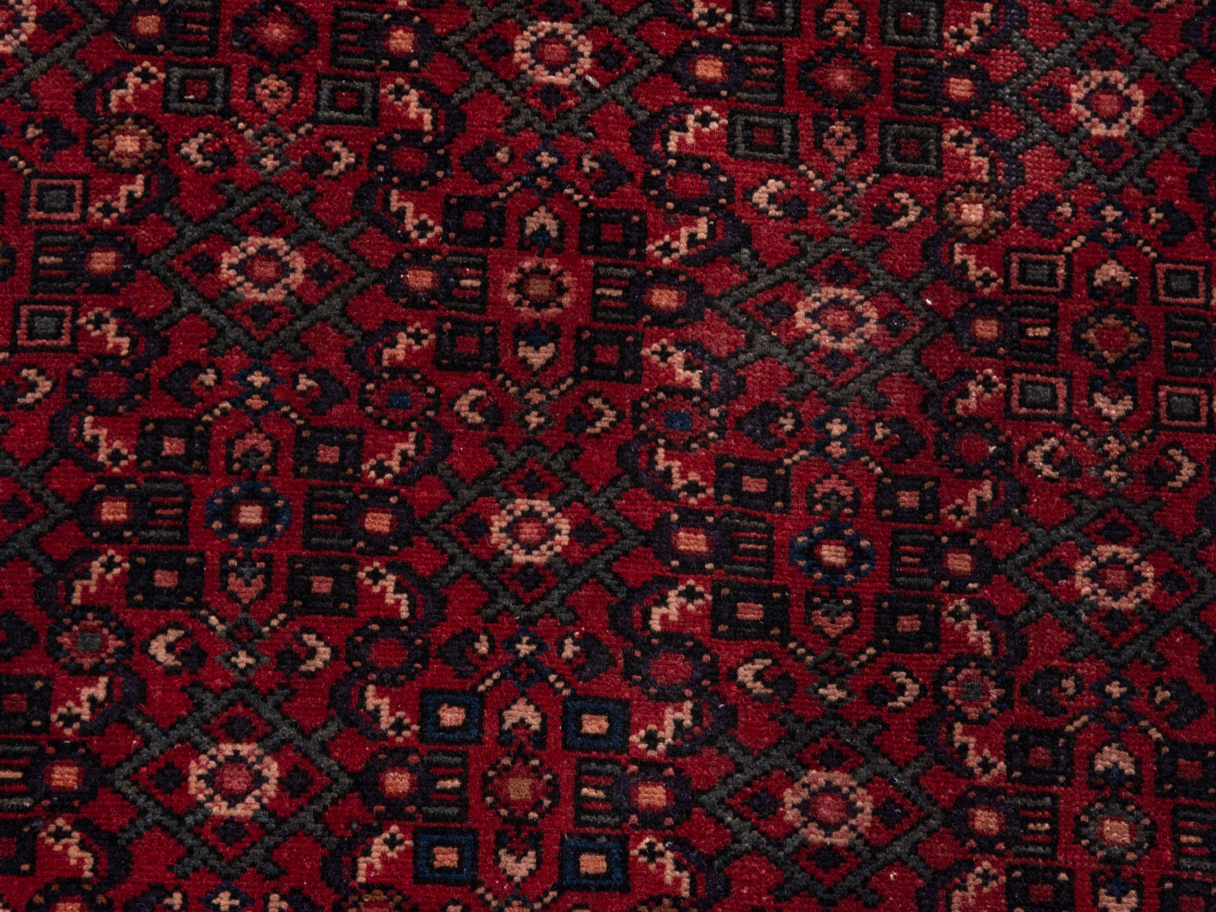 Persian Hamedan runner rug in burgundy and muted pink, view 12 of 19