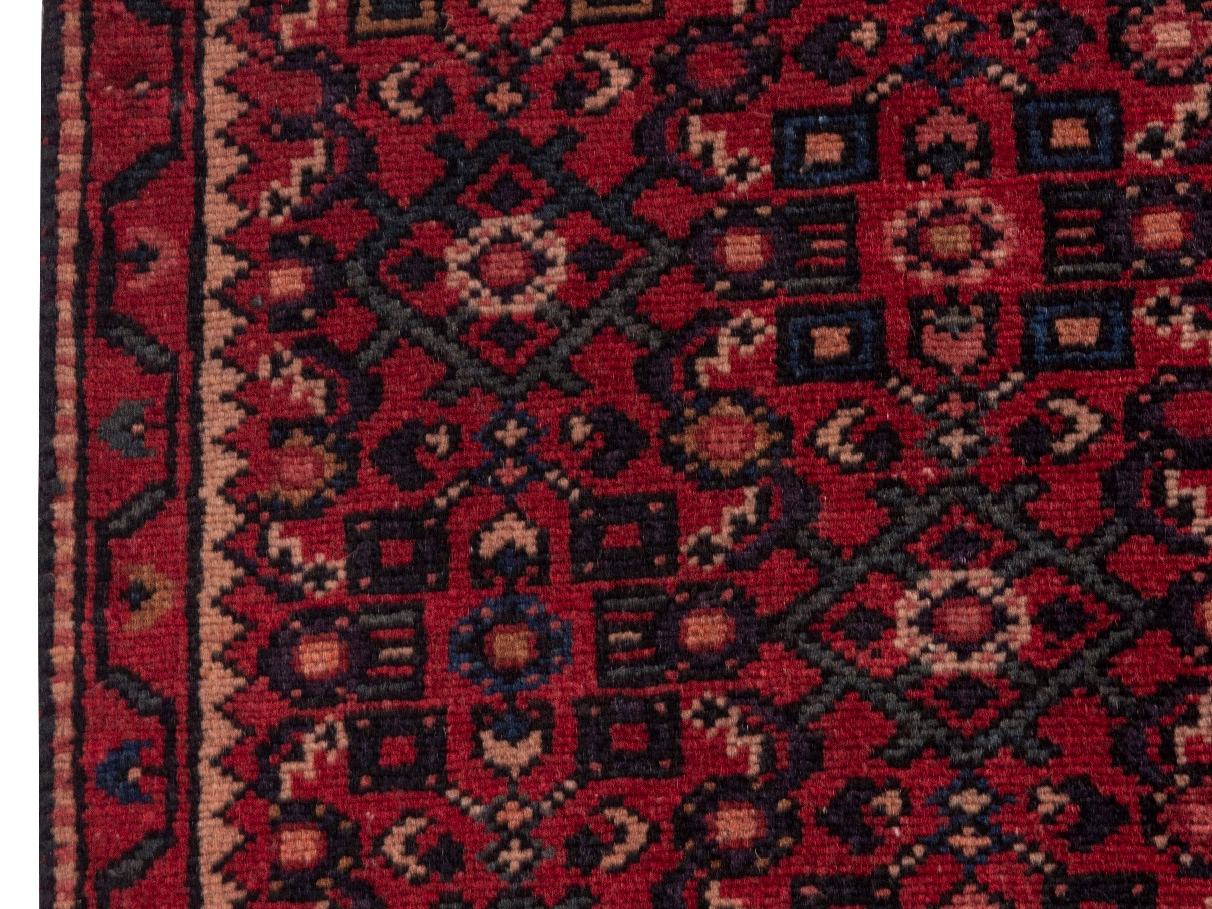 Persian Hamedan runner rug in burgundy and muted pink, view 13 of 19