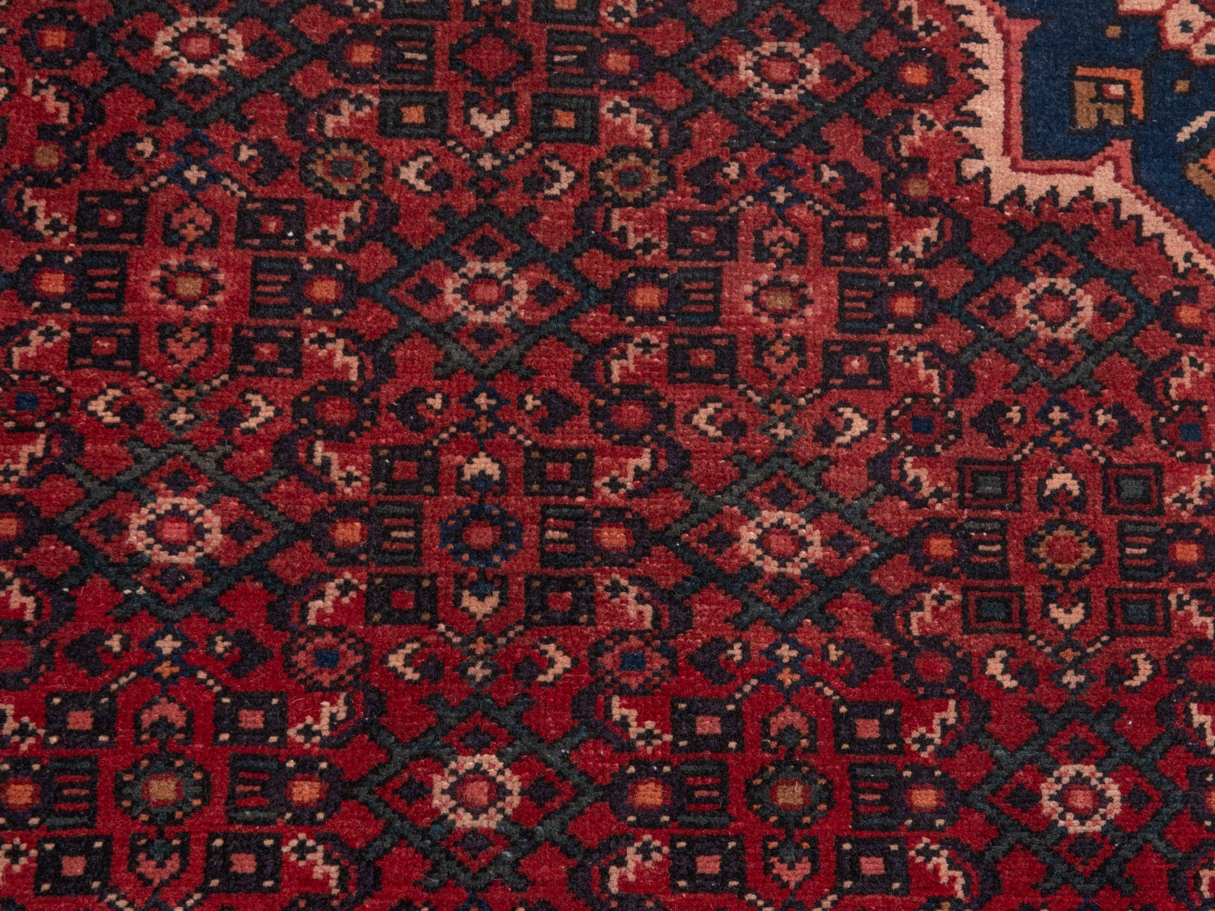 Persian Hamedan runner rug in burgundy and muted pink, view 14 of 19