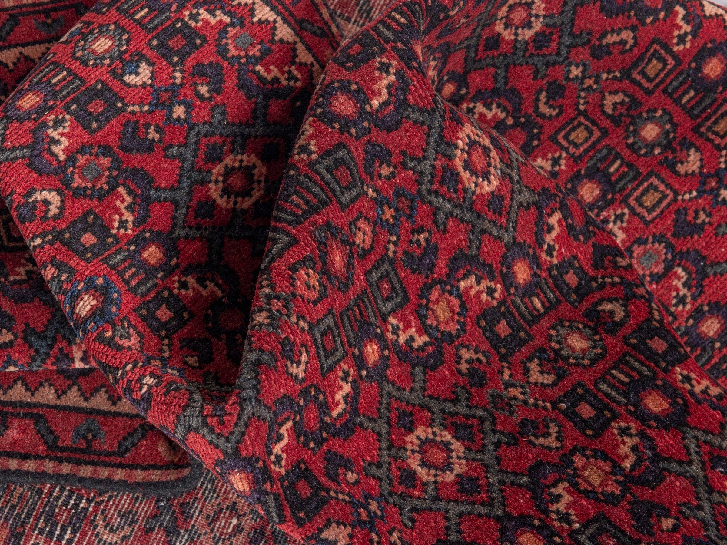 Persian Hamedan runner rug in burgundy and muted pink, view 15 of 19