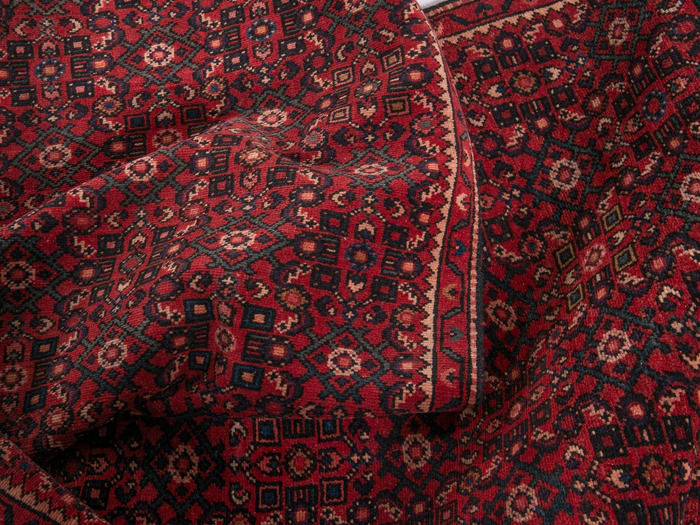 Persian Hamedan runner rug in burgundy and muted pink, view 16 of 19