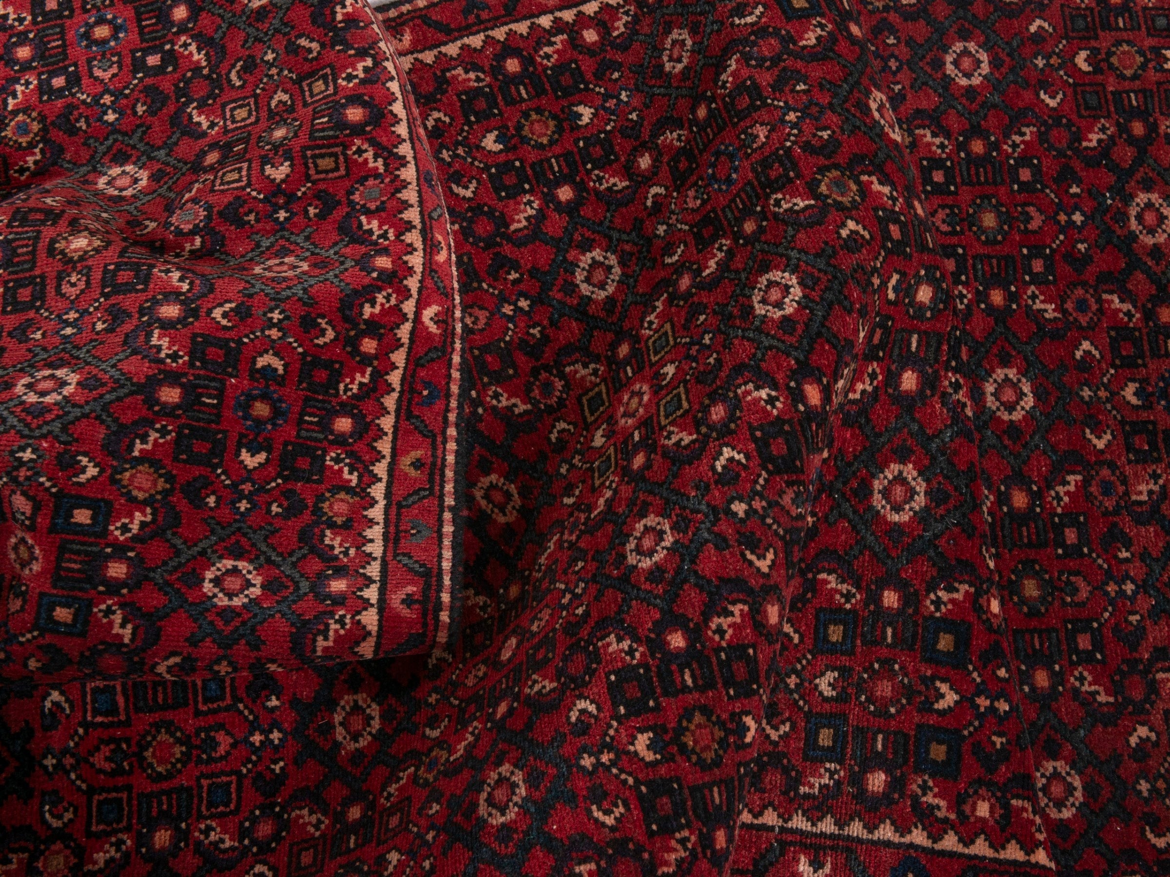 Persian Hamedan runner rug in burgundy and muted pink, view 17 of 19